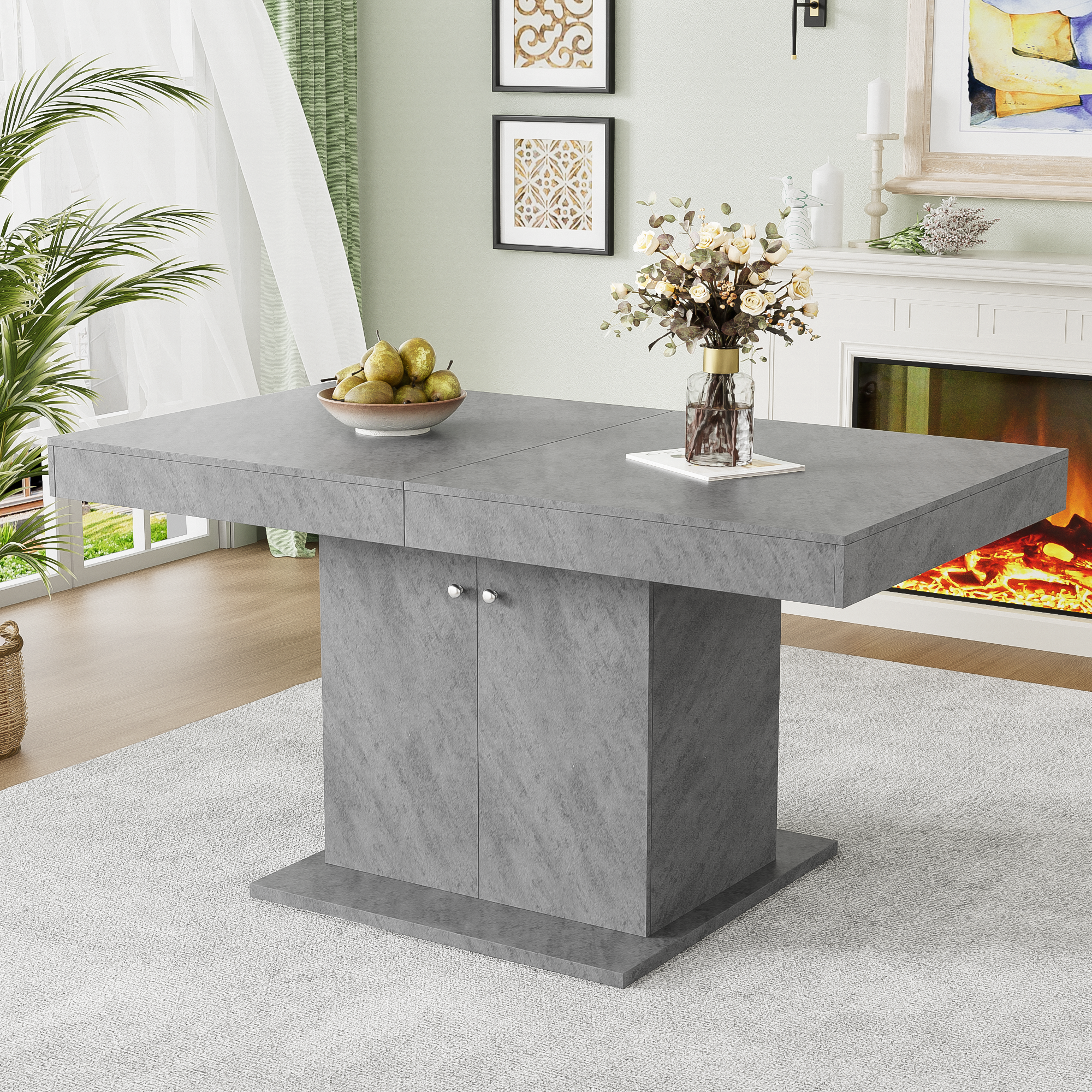 Extendable Dining Table Automatic Telescopic Storage 140/180x80cm - Concrete Look