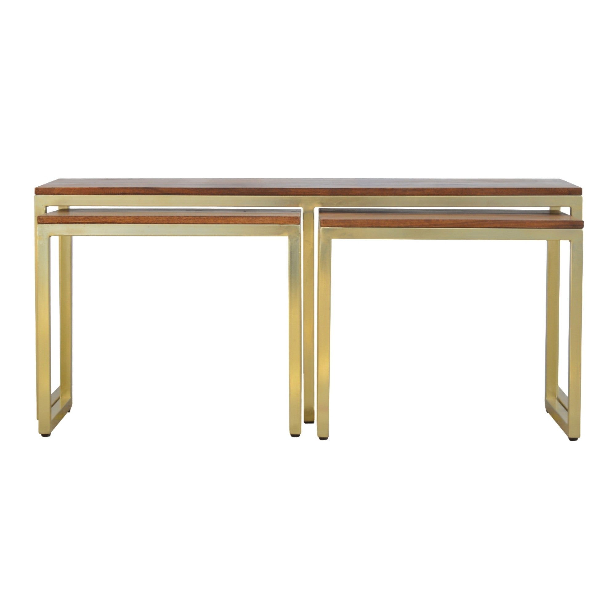 Solid Wood Table Set of 3, Metal Chunky Gold, Solid Wood