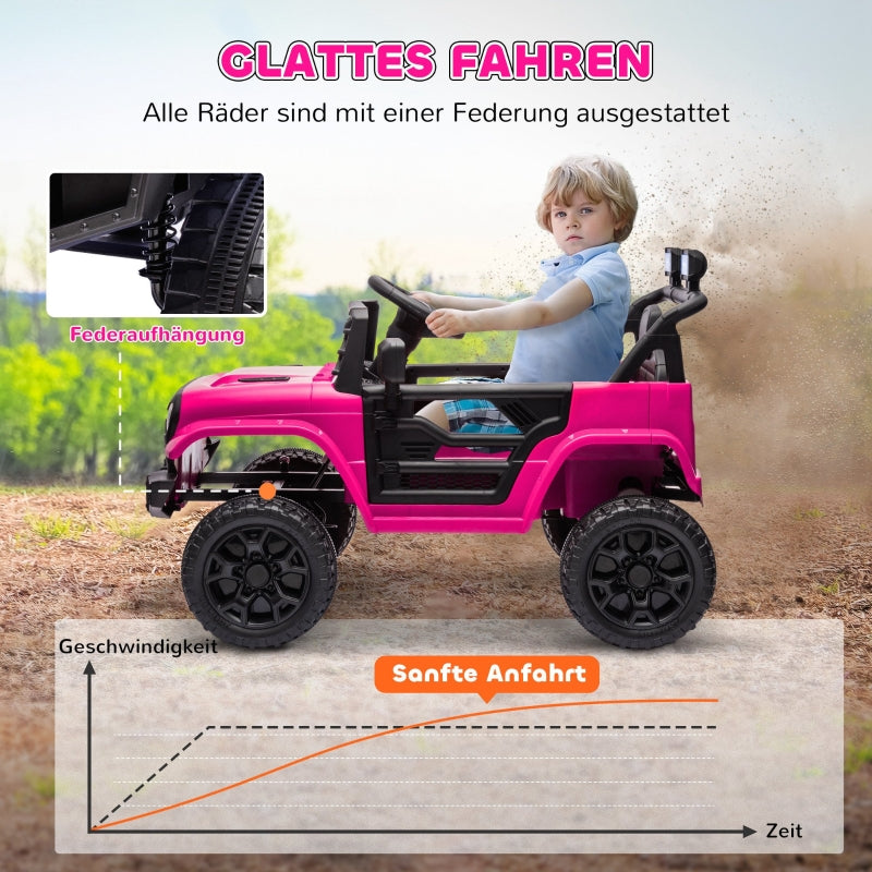 Children's Electric Car, 12V 2 Motors with Remote Control and LED Music, Pink
