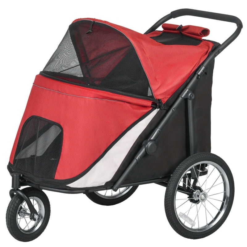 Dog Buggy Foldable, Reclining Cushion, Steel Frame, Red/Black
