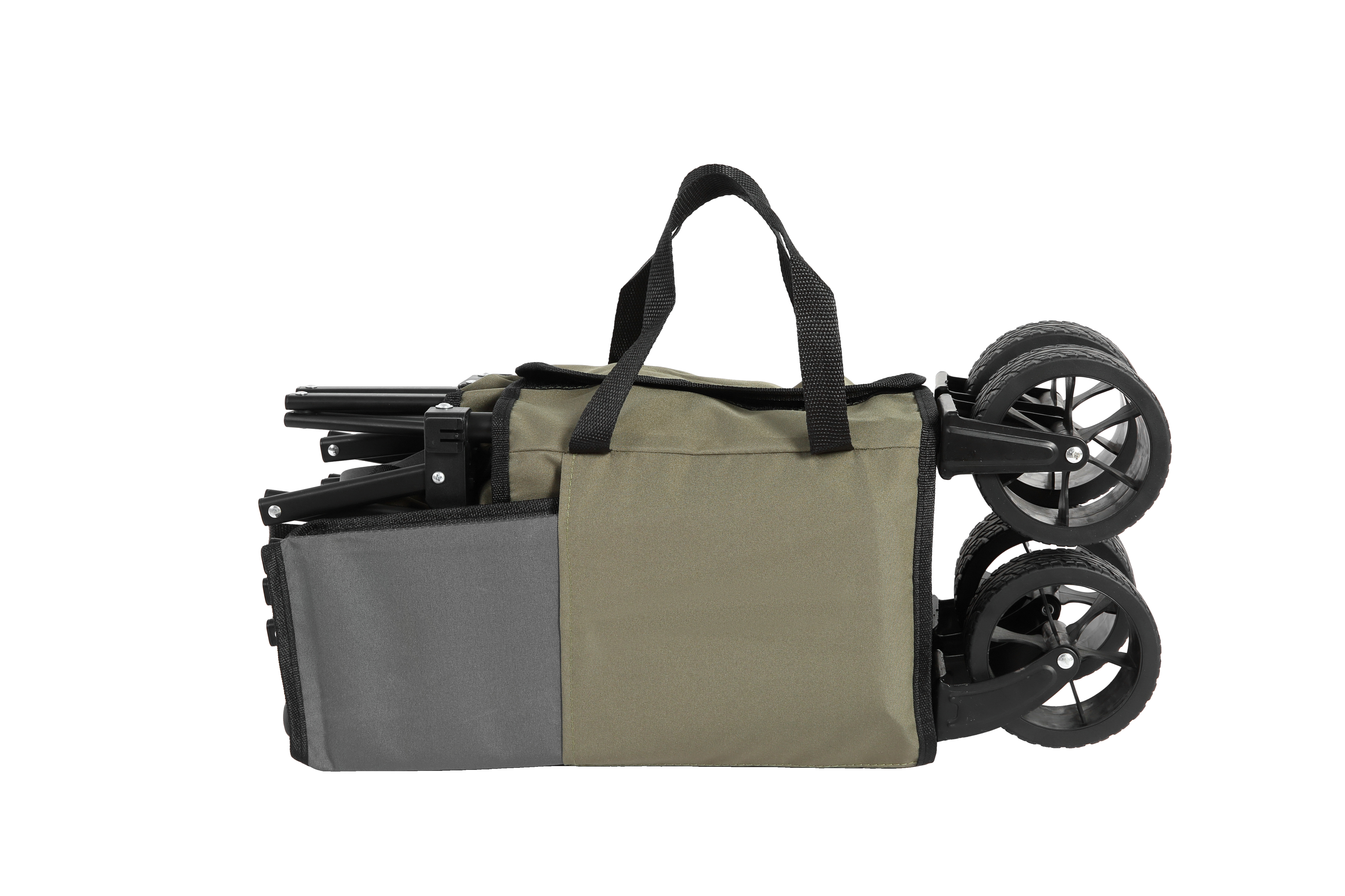 Folding Wagon Carts, all terrain wheels, heavy duty, adjustable handle, army green