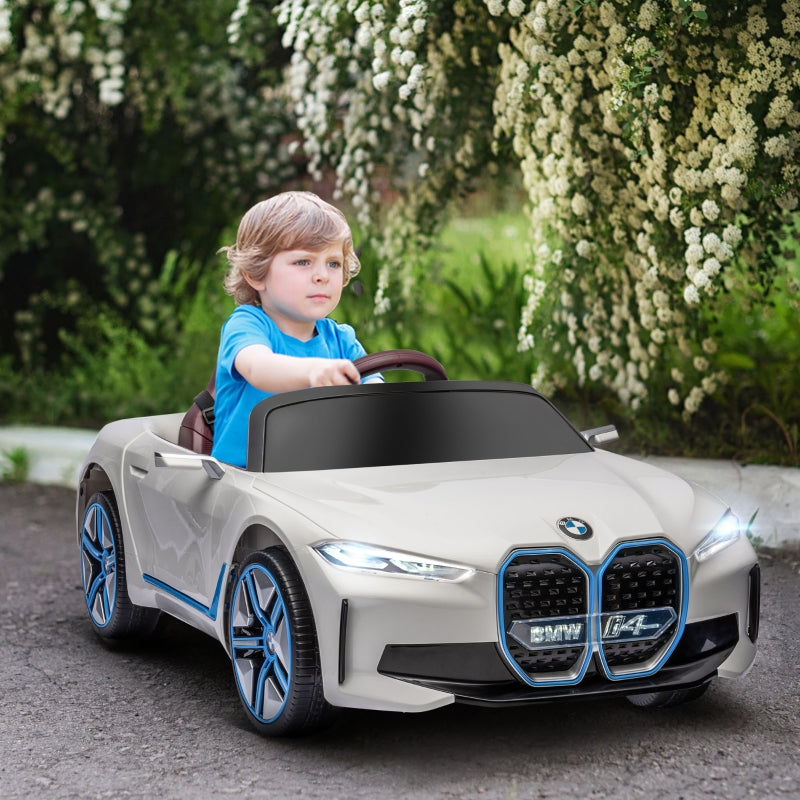 BMW i4 Kids Electric Ride-On Car 12V, White, Red and Light Blue