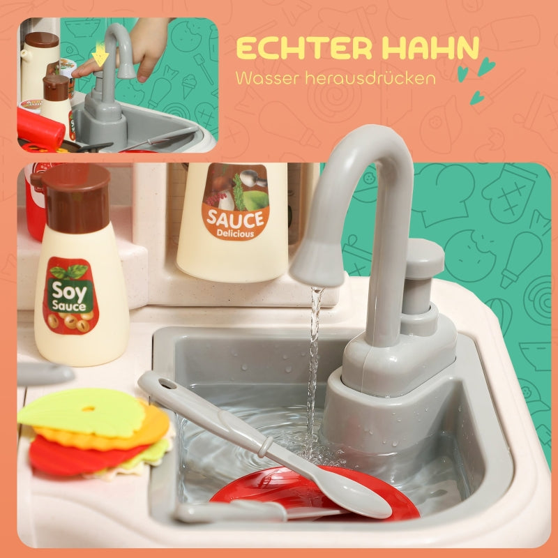 92-Piece Children's Kitchen Set with Tap for Ages 3-6, Green Plastic