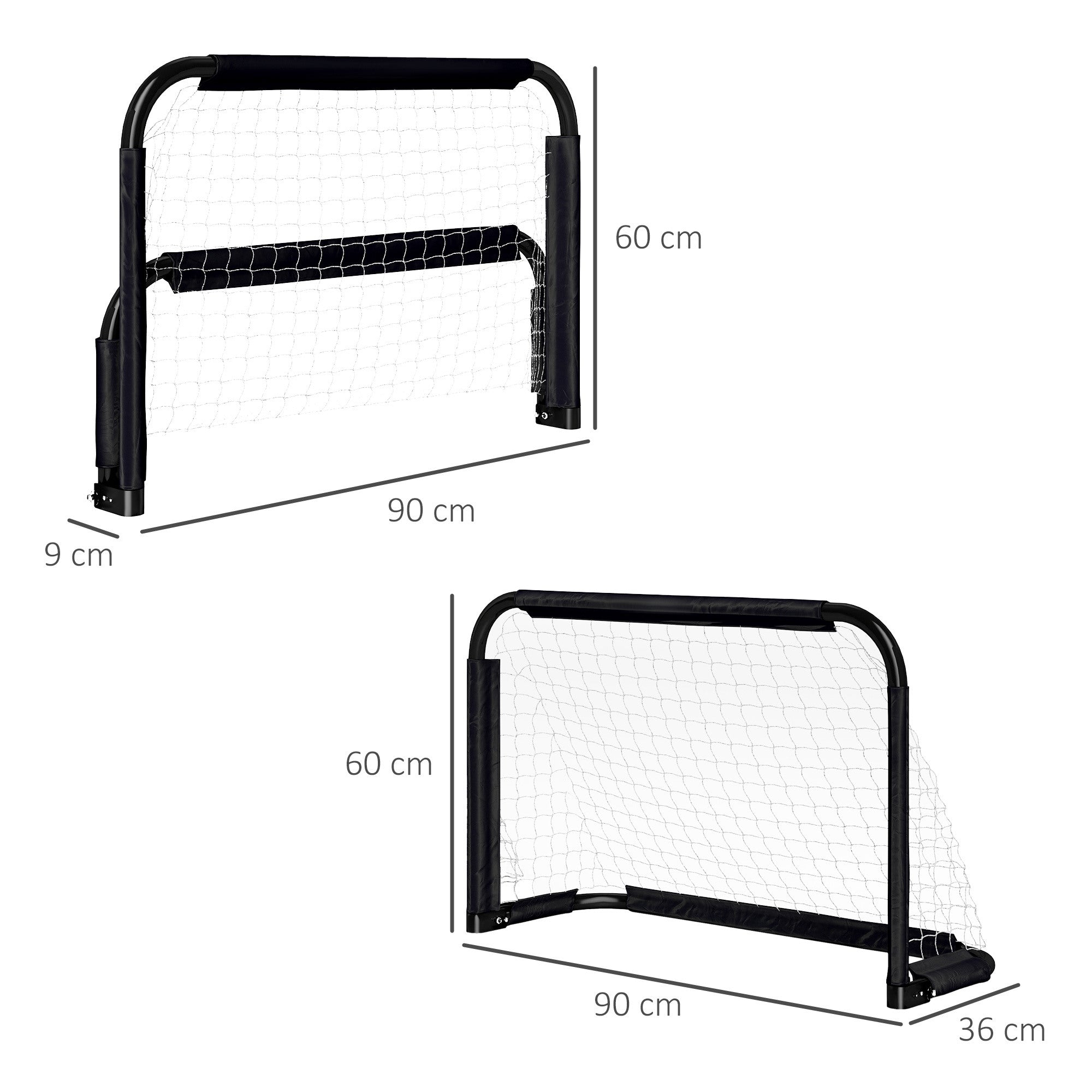 Football Goal Set of 2, Foldable with Metal Frame, Black