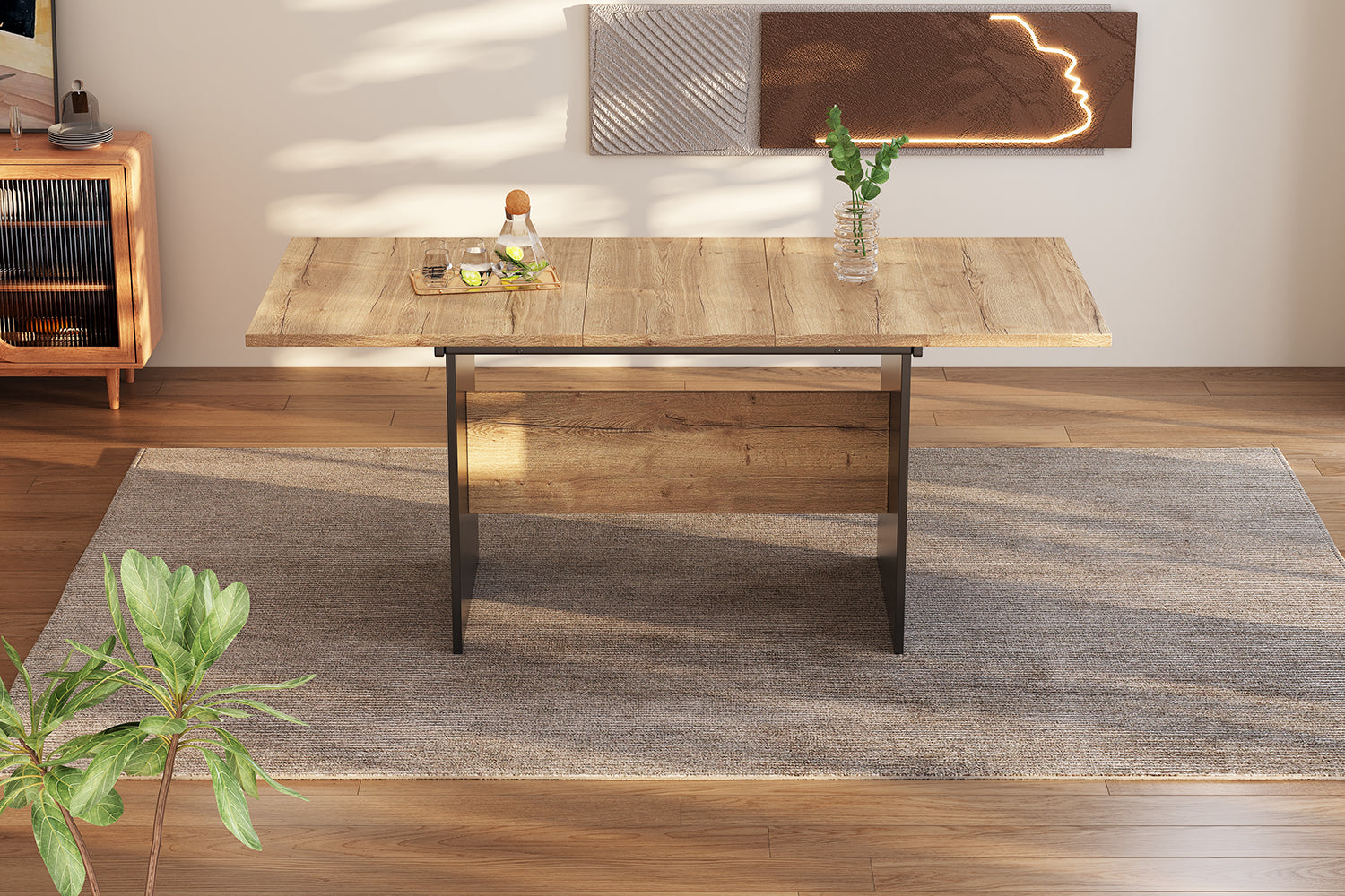 Extendable Dining Table 140/180x80cm Rectangular Wood Grain Minimalist Style Natural