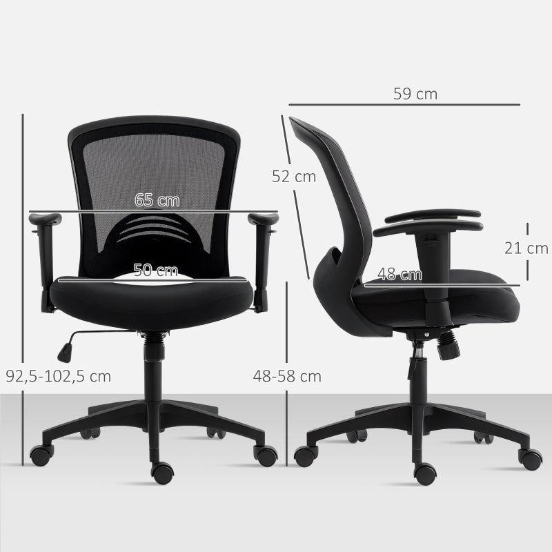 Mesh Office Chair Adjustable Mesh Back Tilt Casters - Black