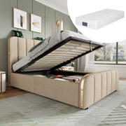 Upholstered Single Bed, Hydraulic Storage with USB Type-C, Beige Linen