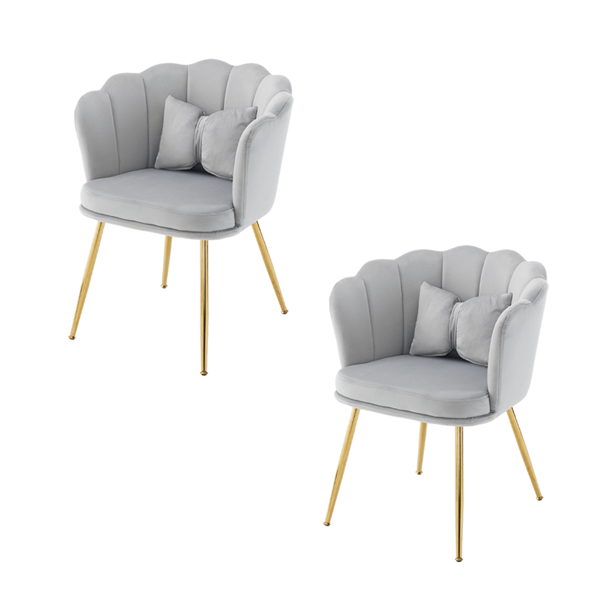 Velvet Chairs, Set of 2 Modern Upholstered with Petal Backs & Butterfly Cushions, Gold Metal Legs