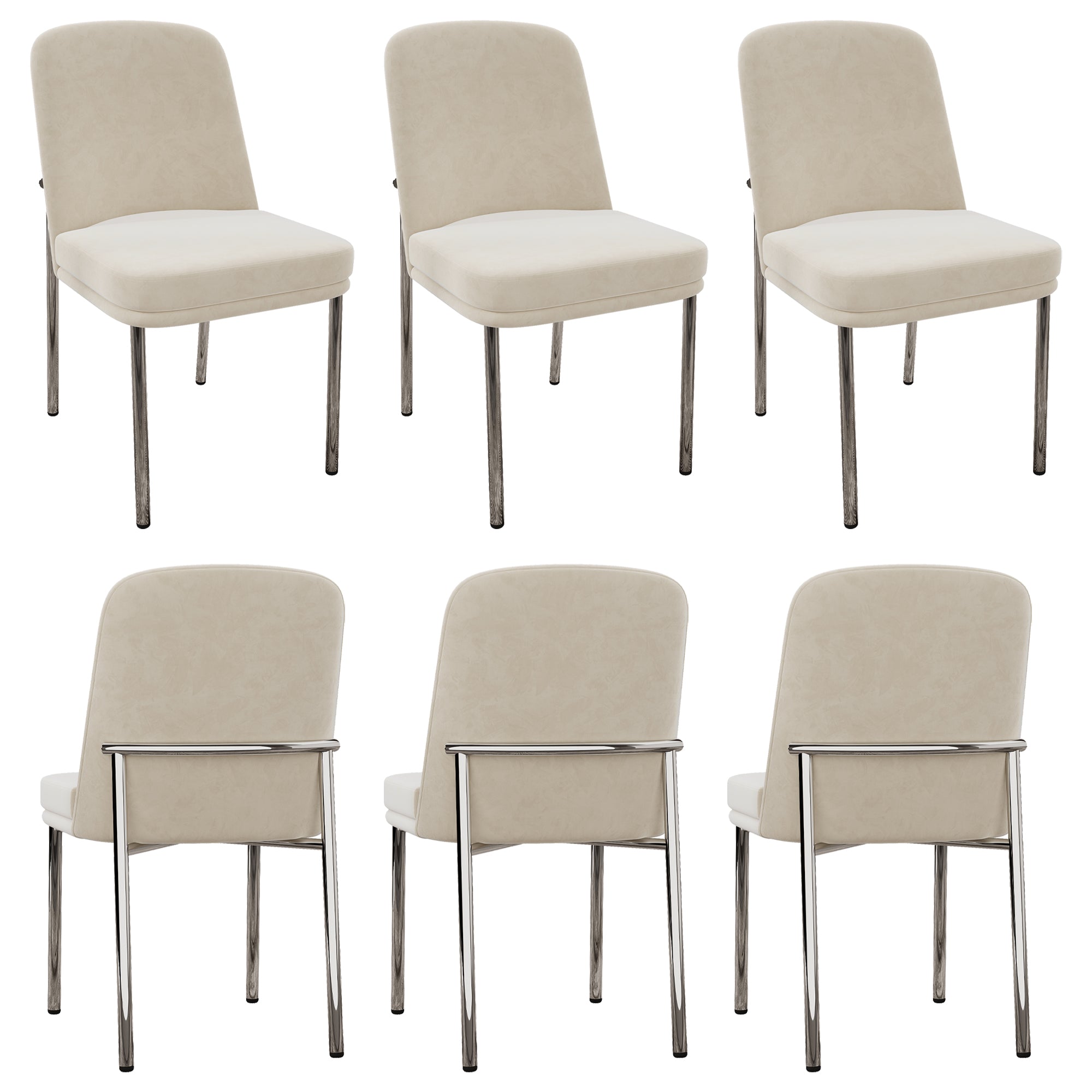Dining Chairs Set of 6 Thickened Cushion Metal Legs Modern Style - Velvet Beige