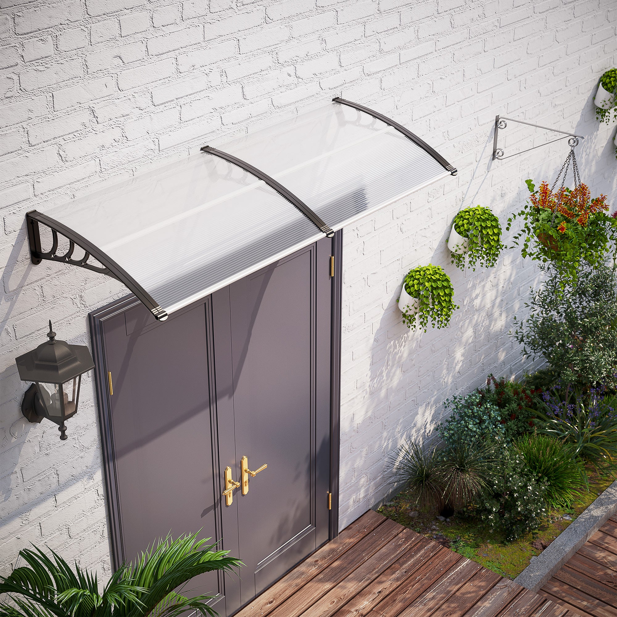 Front Door Canopy, 75x195x23 cm, 5mm Polycarbonate, Transparent Aluminum