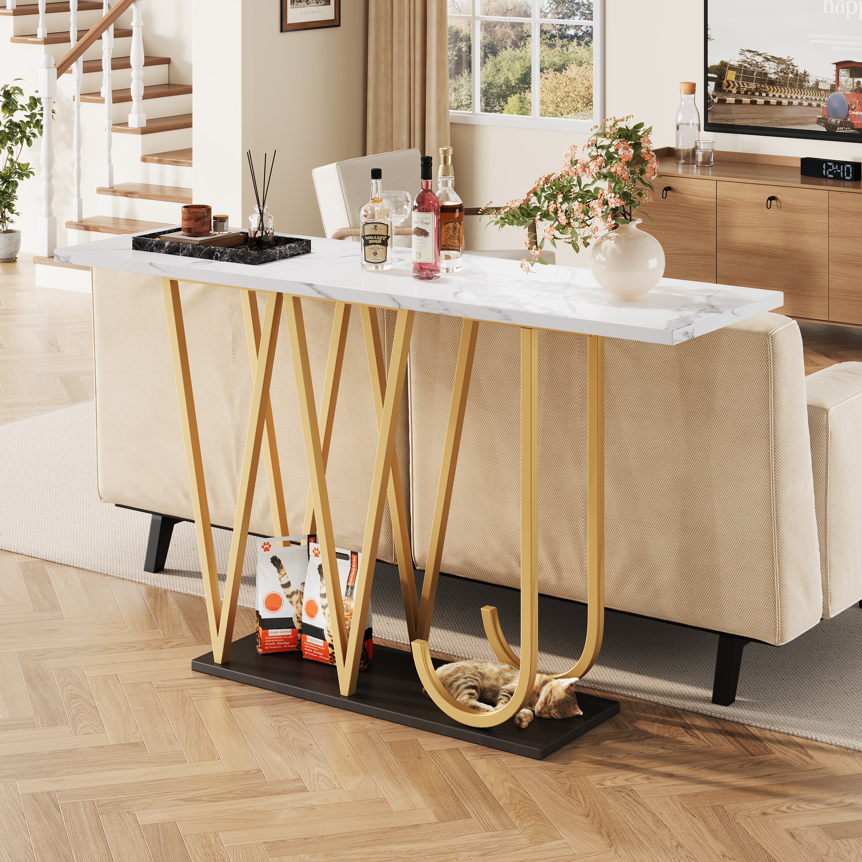 Hallway Table Multi-use 120x80cm Wooden Marble Look