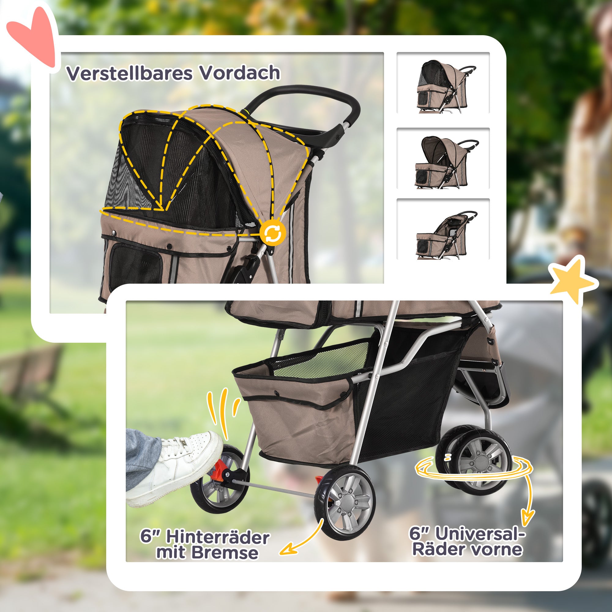 Dog Stroller, Multi-Coloured, Coffee Brown