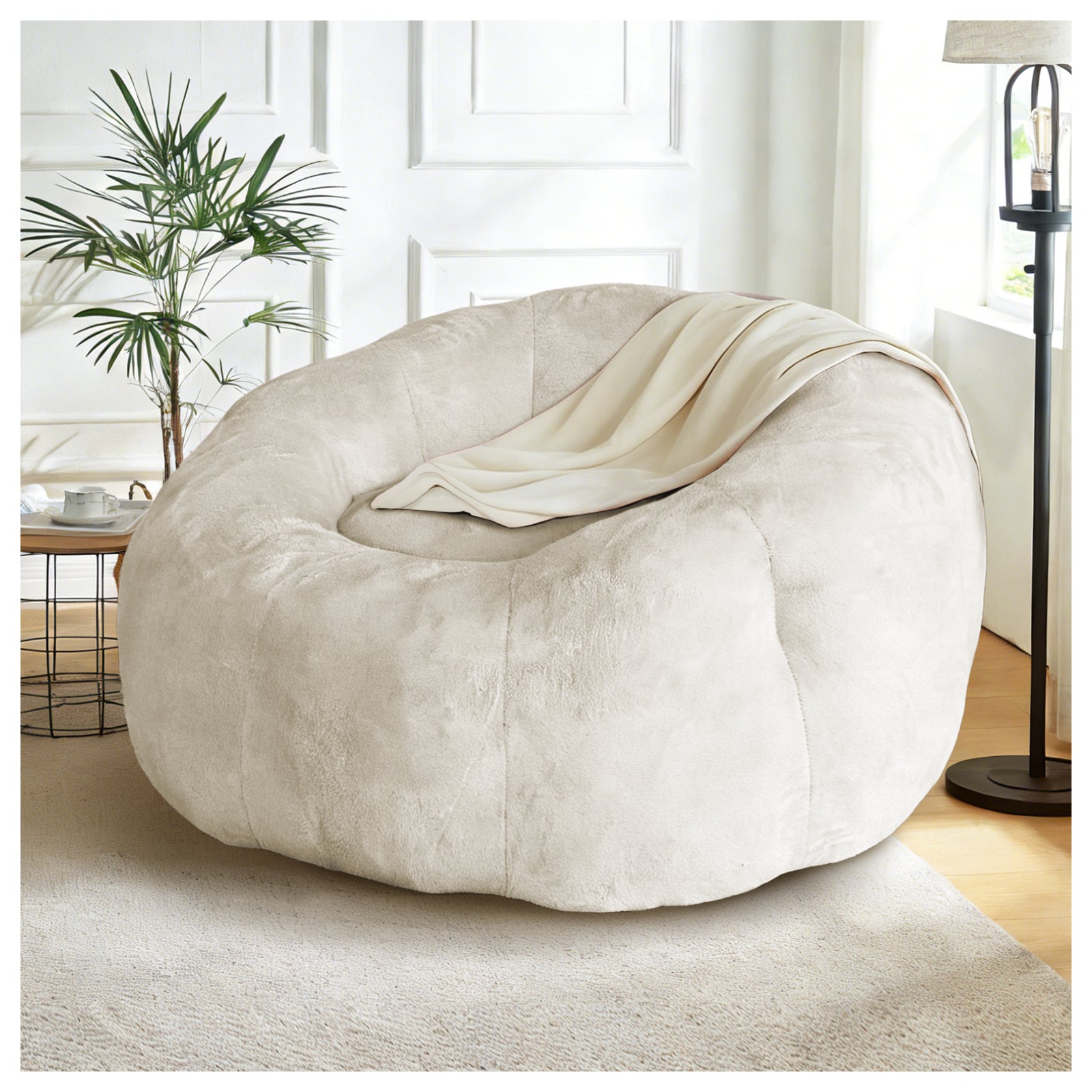 Large Round Bean Bag Lounge Chair, Enhanced Stability for Versatile Relaxation