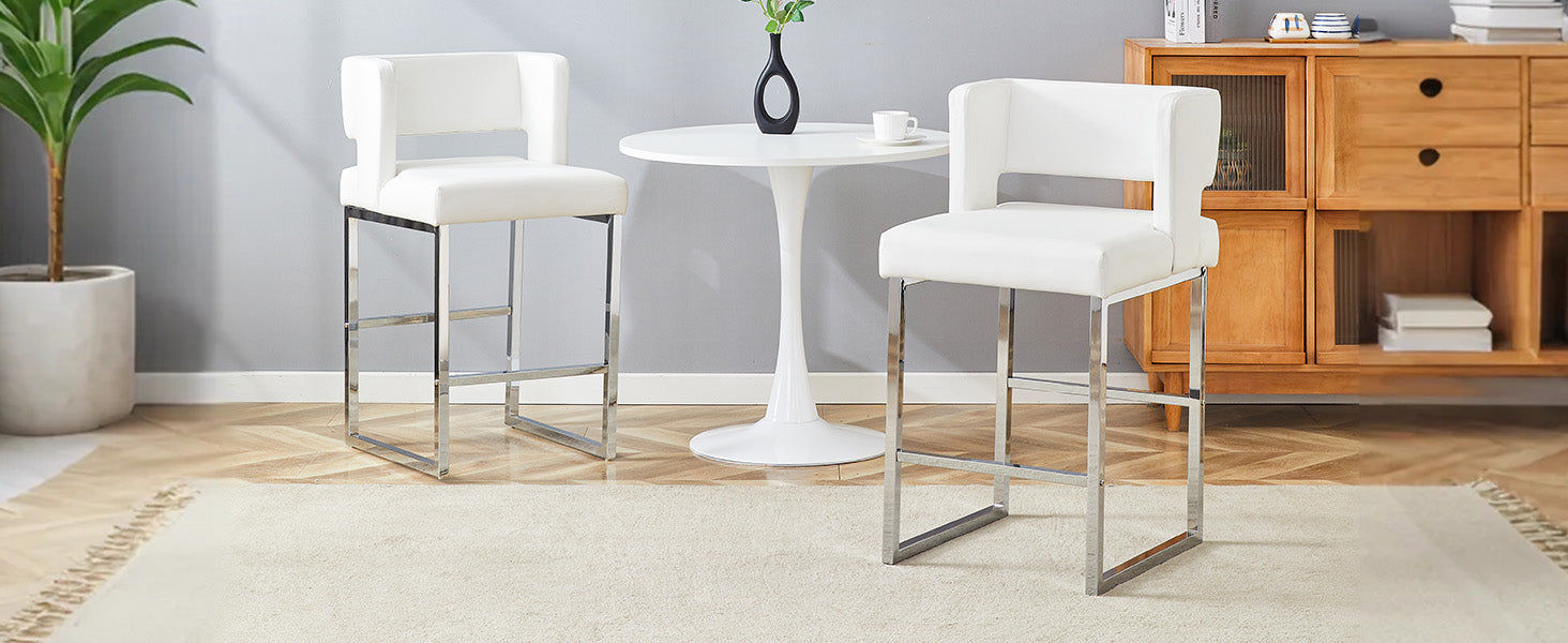 Bar Stools (2-Pack) Nordic Style Square Design, Silver Metal Legs