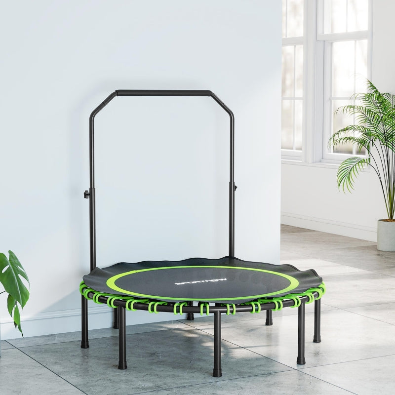 Fitness Trampoline, Adjustable Handrail, Indoor/Outdoor Use, Steel, Plastic, Green