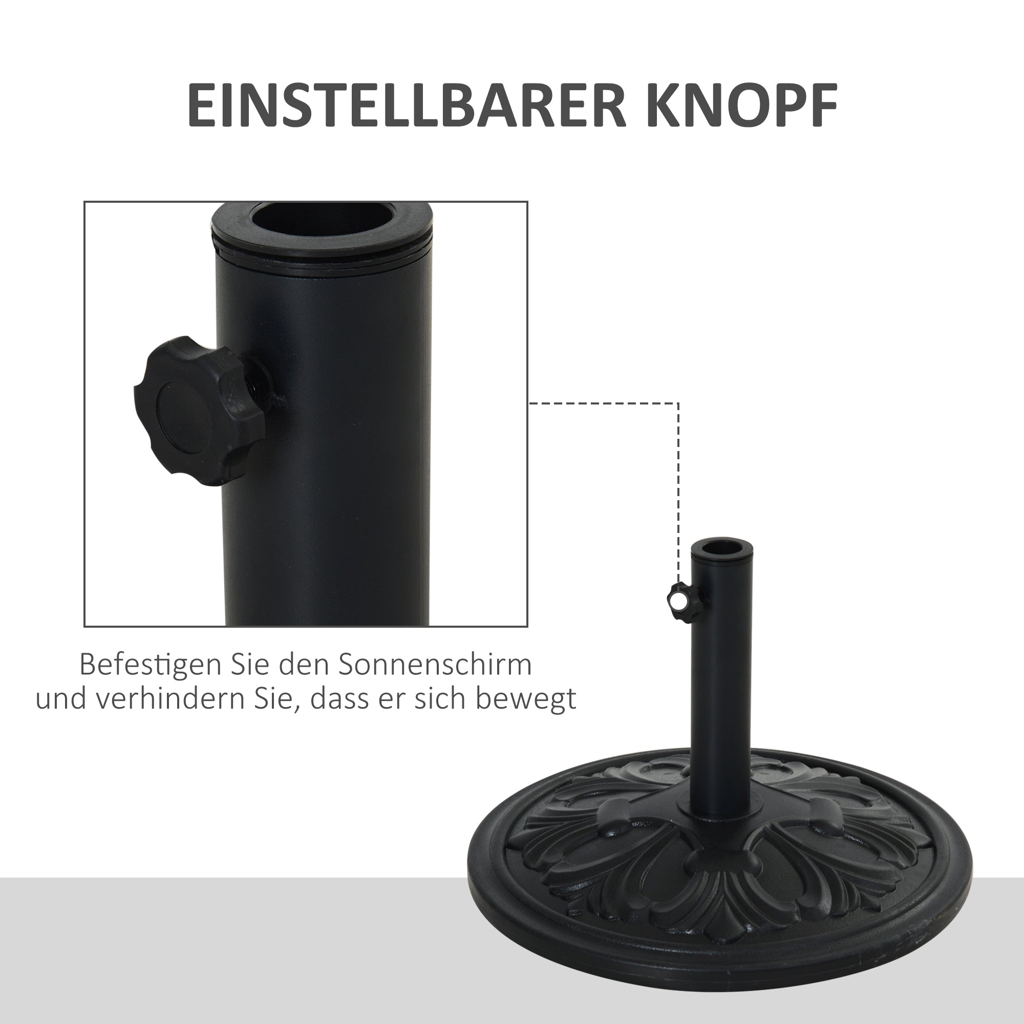 Parasol Base Ø48x34cm Stable Support for Ø35/Ø38/Ø48mm, Antique Black Plastic & Cement