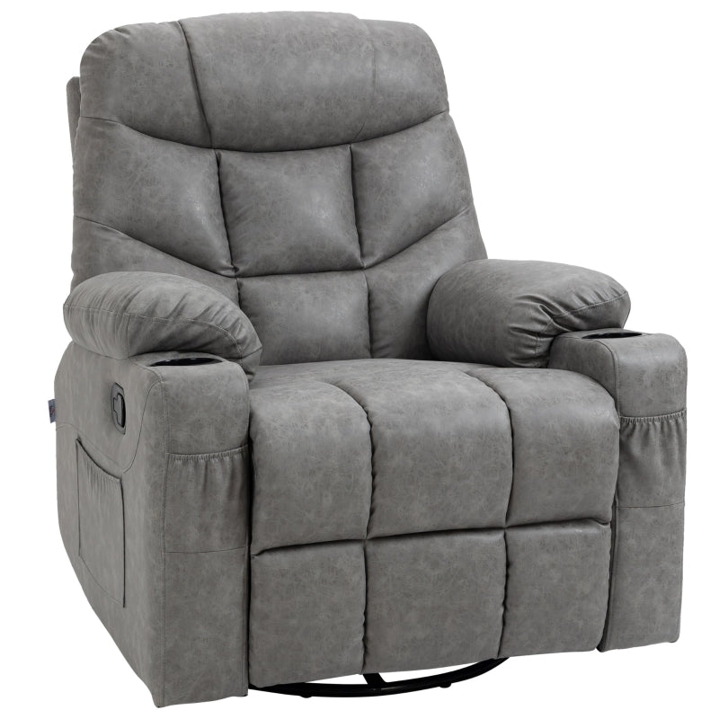 Recliner Armchair Thick Padded Faux Leather - Light Grey