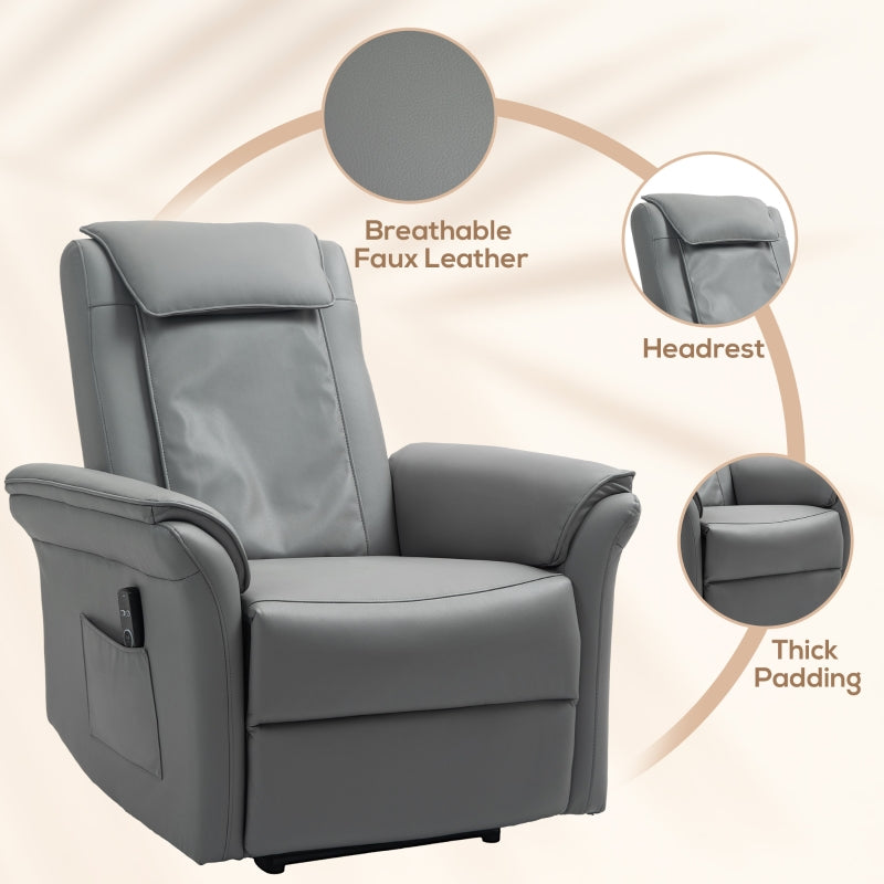 Recliner Armchair, 3D Kneading Massage Electric Reclining with Footrest, Faux Leather Grey