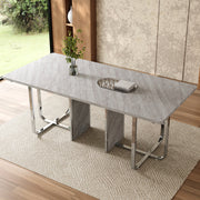 Dining Table 180x80cm Rectangular 6-Seater Metal Legs - Grey/Silver