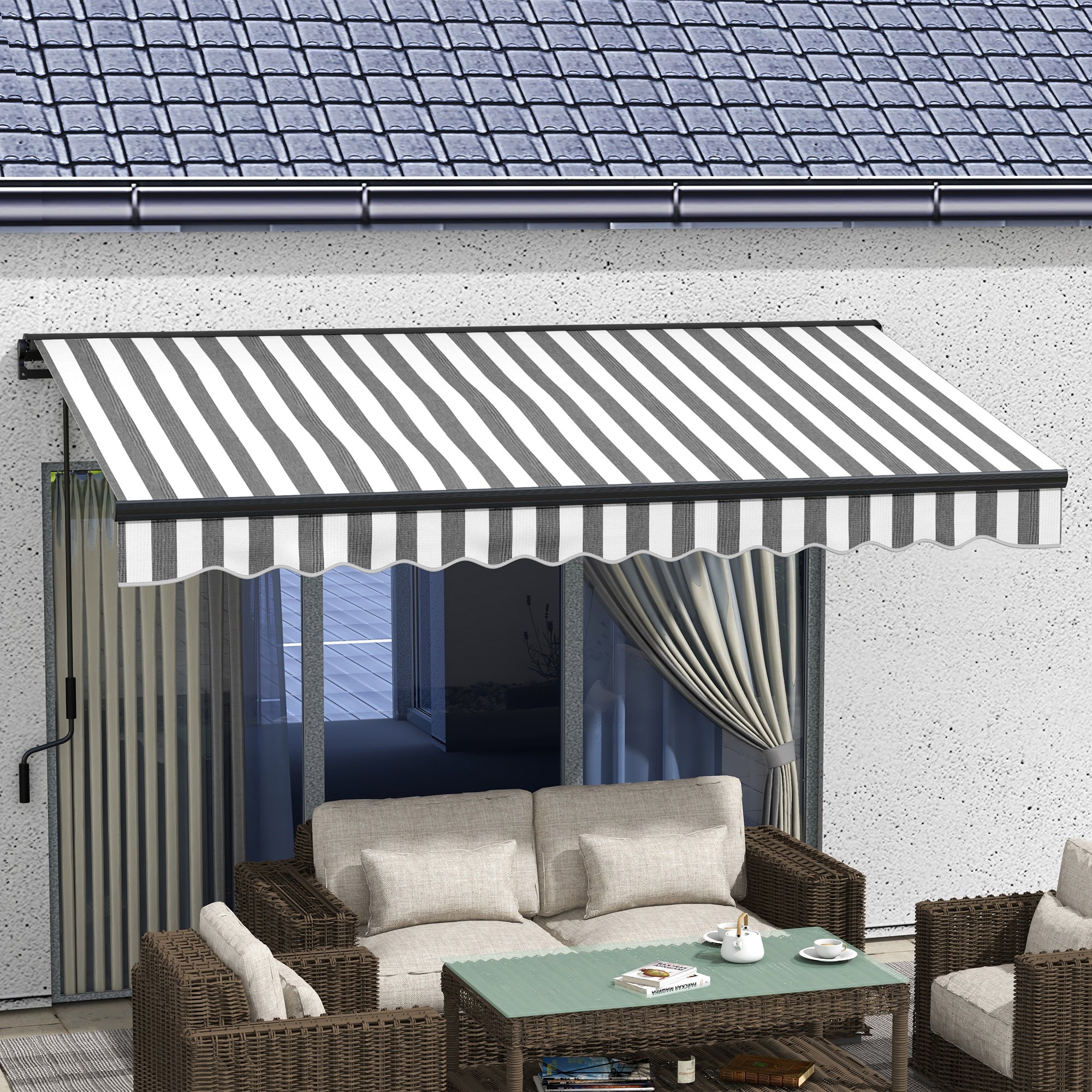 2.5 x 3.5m Electric Awning with Remote Aluminium Frame Grey/White