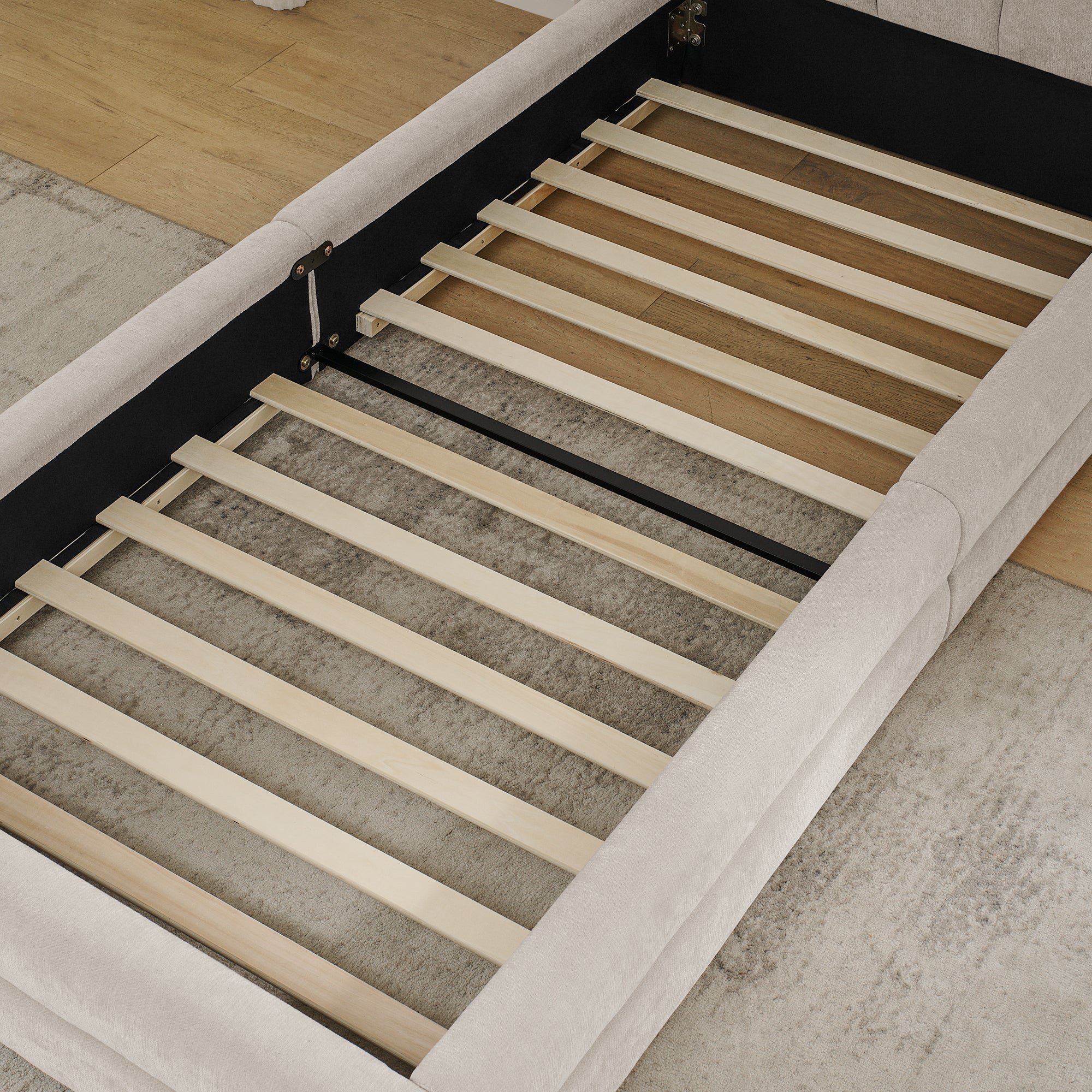 Single Bed 90x200cm Comfortable Headboard Chenille Beige