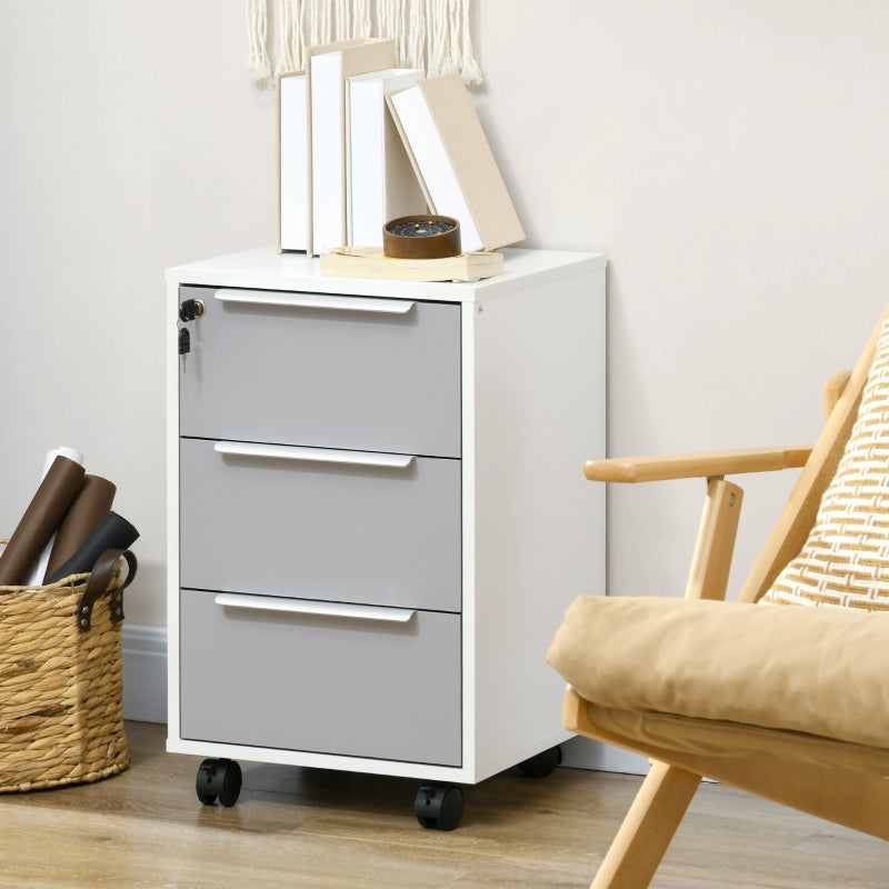 Three-Drawer Locking Filing Cabinet - Grey/White