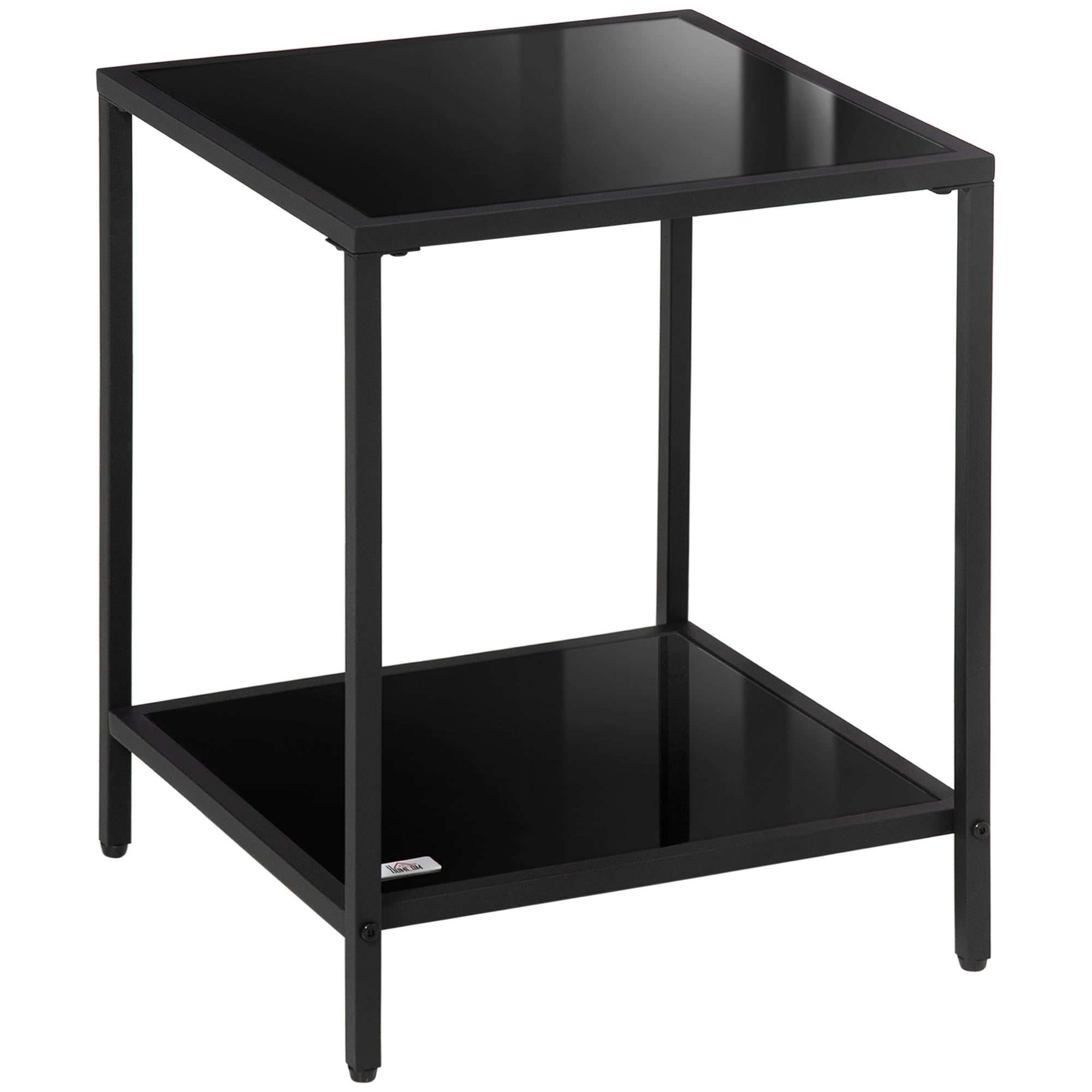 Side Table, 2-Tier Coffee Table, 40 x 40 x 50 cm, Tempered Glass Steel, Black