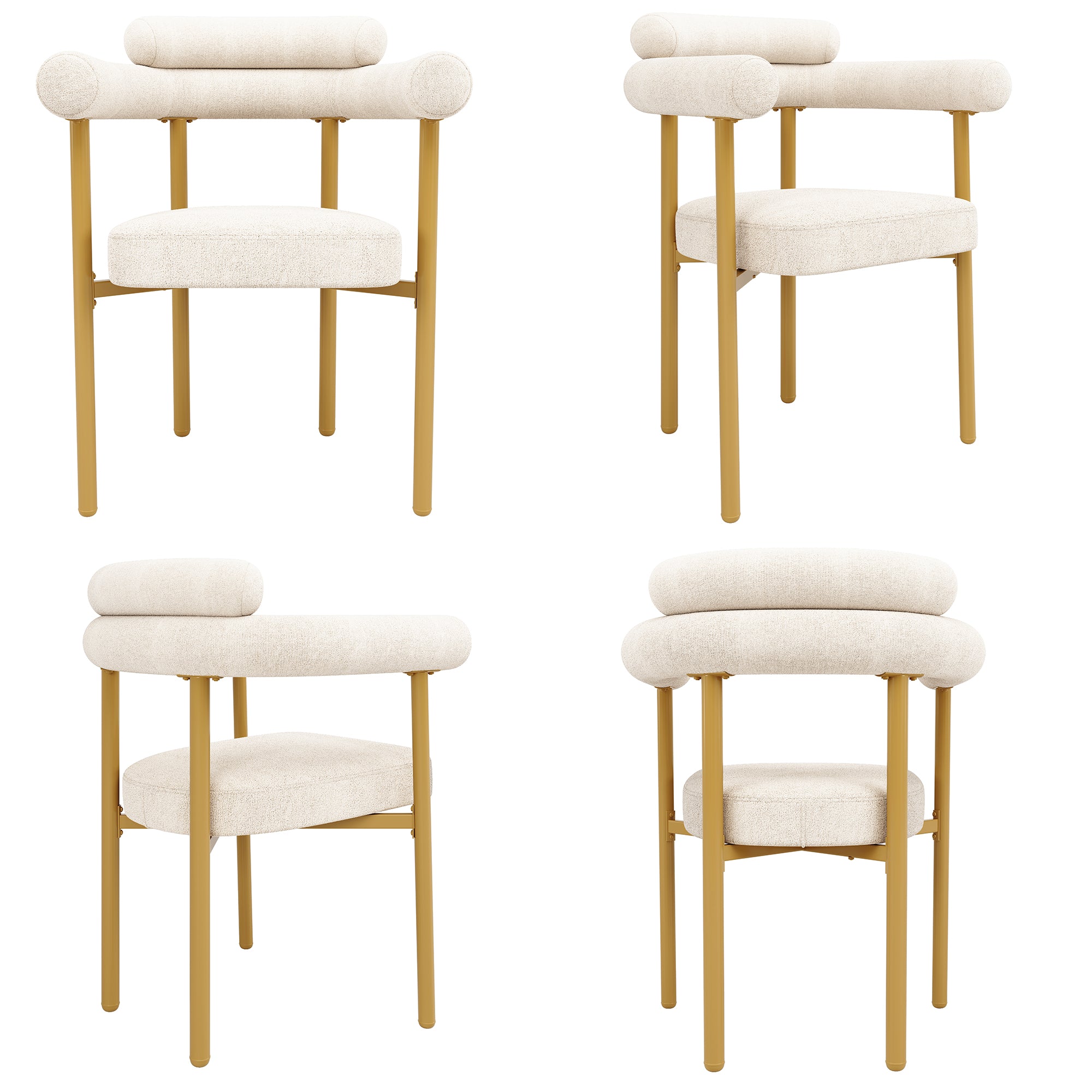 Dining Chairs (Set of 4) Modern Comfortable Ring Seats, Beige Suede/Gold Legs