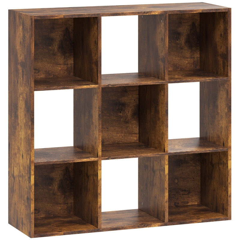 Storage Unit 3-Tier 9 Cubes Bookcase Home Office Shelves, Rustic Brown