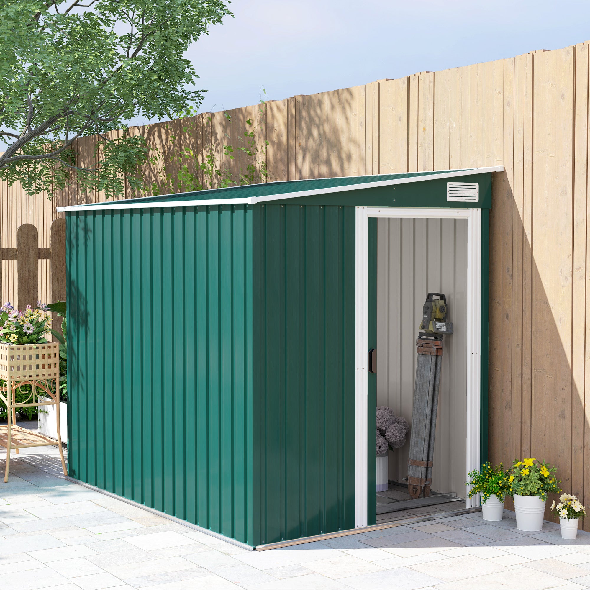 Shed 7 x 5ft Sliding Door Galvanised Metal - Green