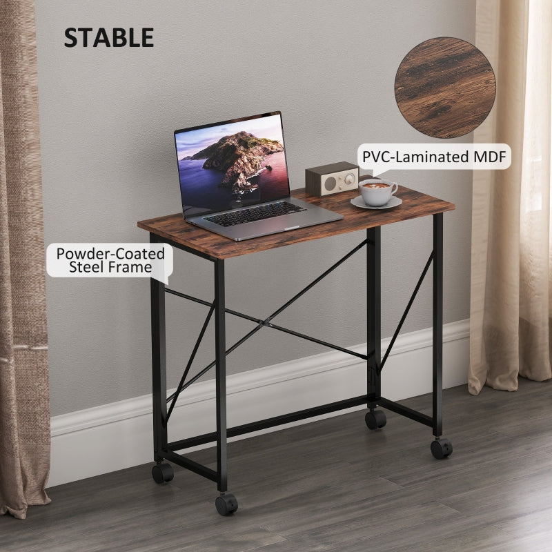 Folding Desk 80 cm on Wheels - Rustic Brown