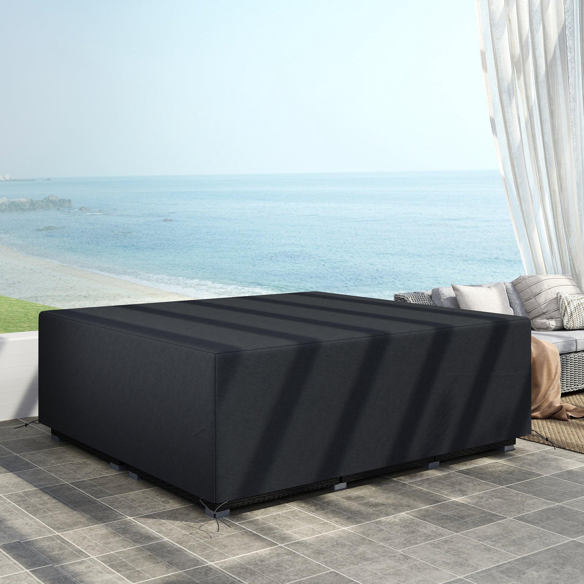 600D Oxford Garden Furniture Sofa Cover, Waterproof Anti-UV Rattan, Black