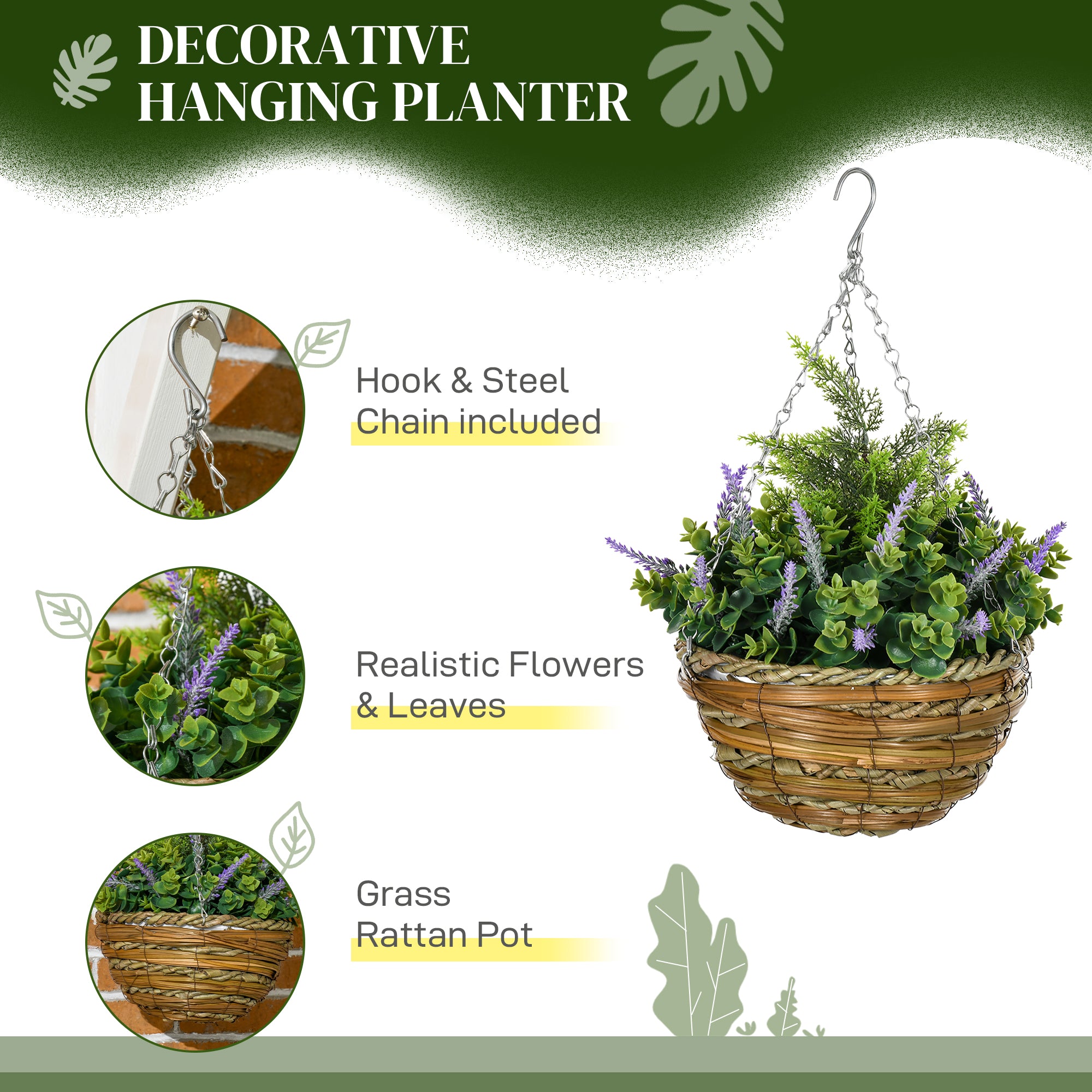 Artificial Hanging Lavender Pots, Set of Two Flower, Purple