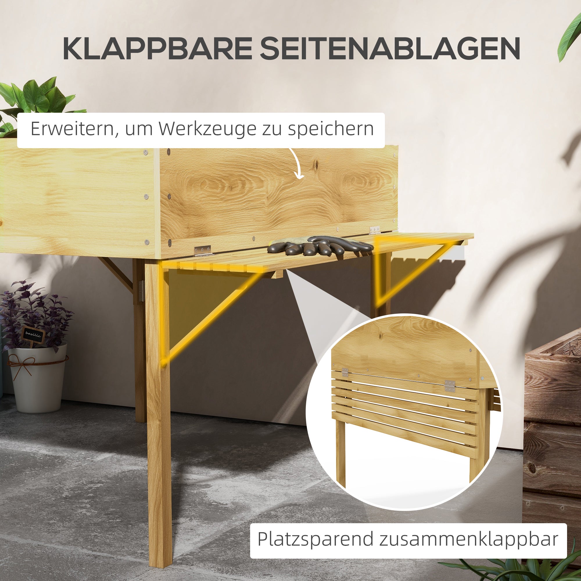 Raised Bed, Foldable Cold Frame, 12 Dividers, Natural Wood