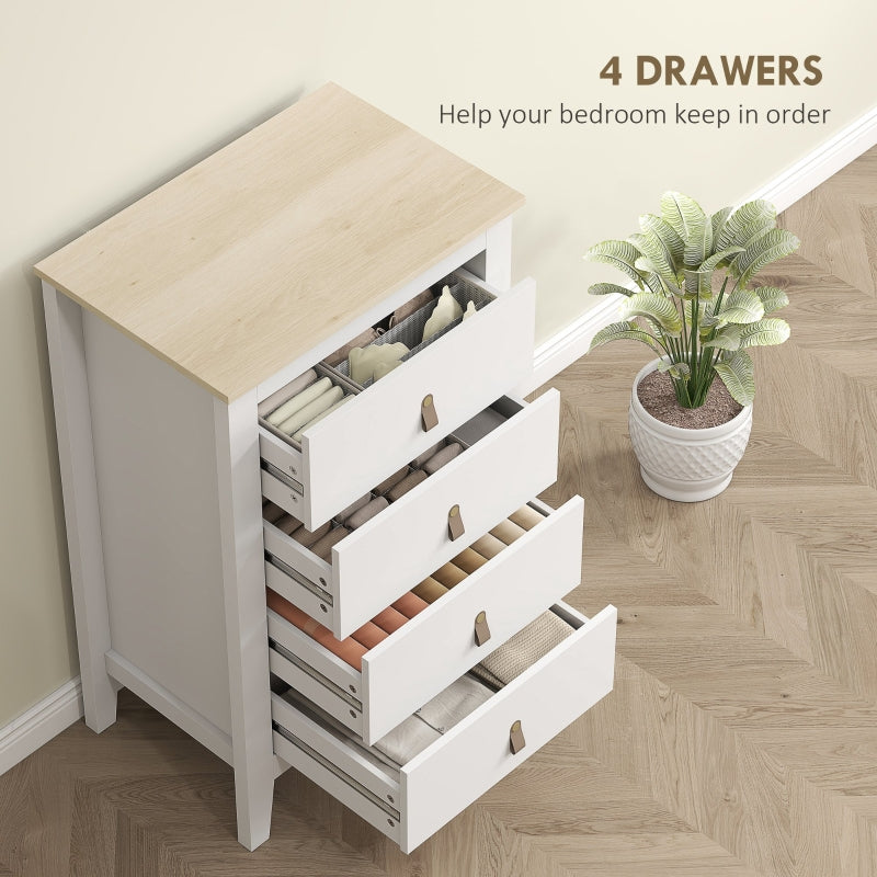 Bedroom Chest of Drawers Modern 4 Drawer Dresser PU Leather Handles White