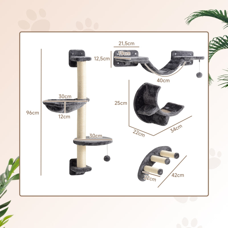 Cat Climbing Wall Set 4-Piece Hammock Bridge Dark Grey