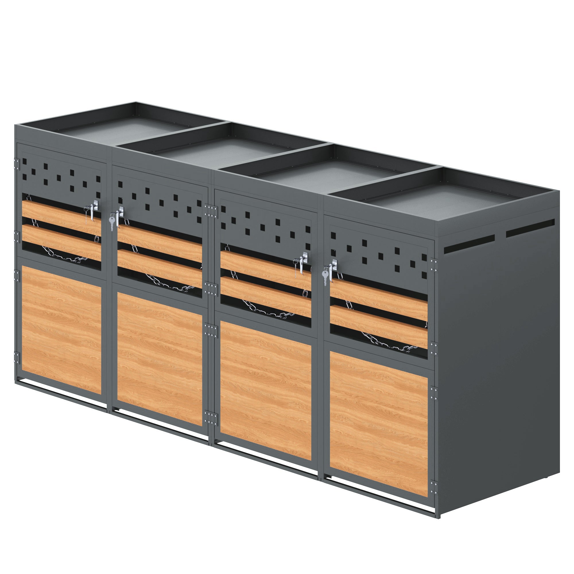 Garbage Can Storage Box, 4-Person with Planting Roof, 120-240L, Anthracite Wood-Look