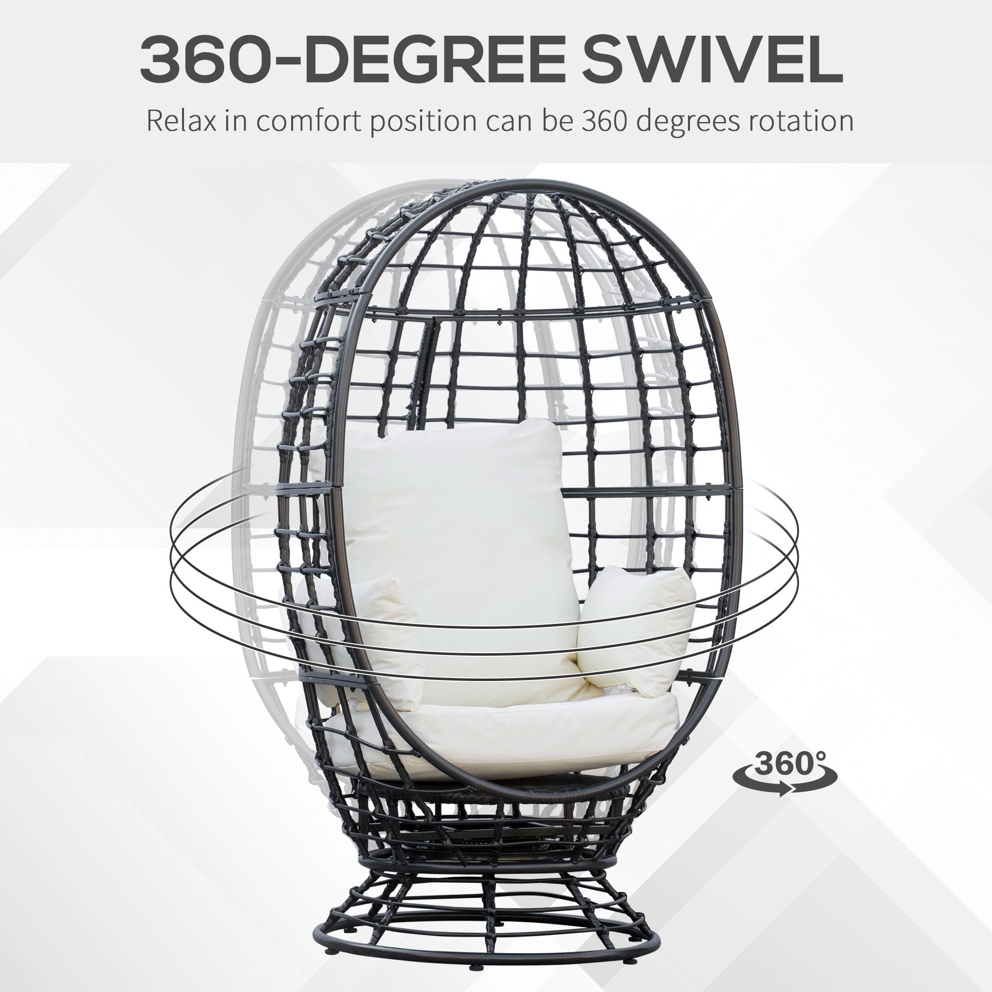 360° Swivel Egg Chair Rattan Garden Patio Chair with Cushion Black