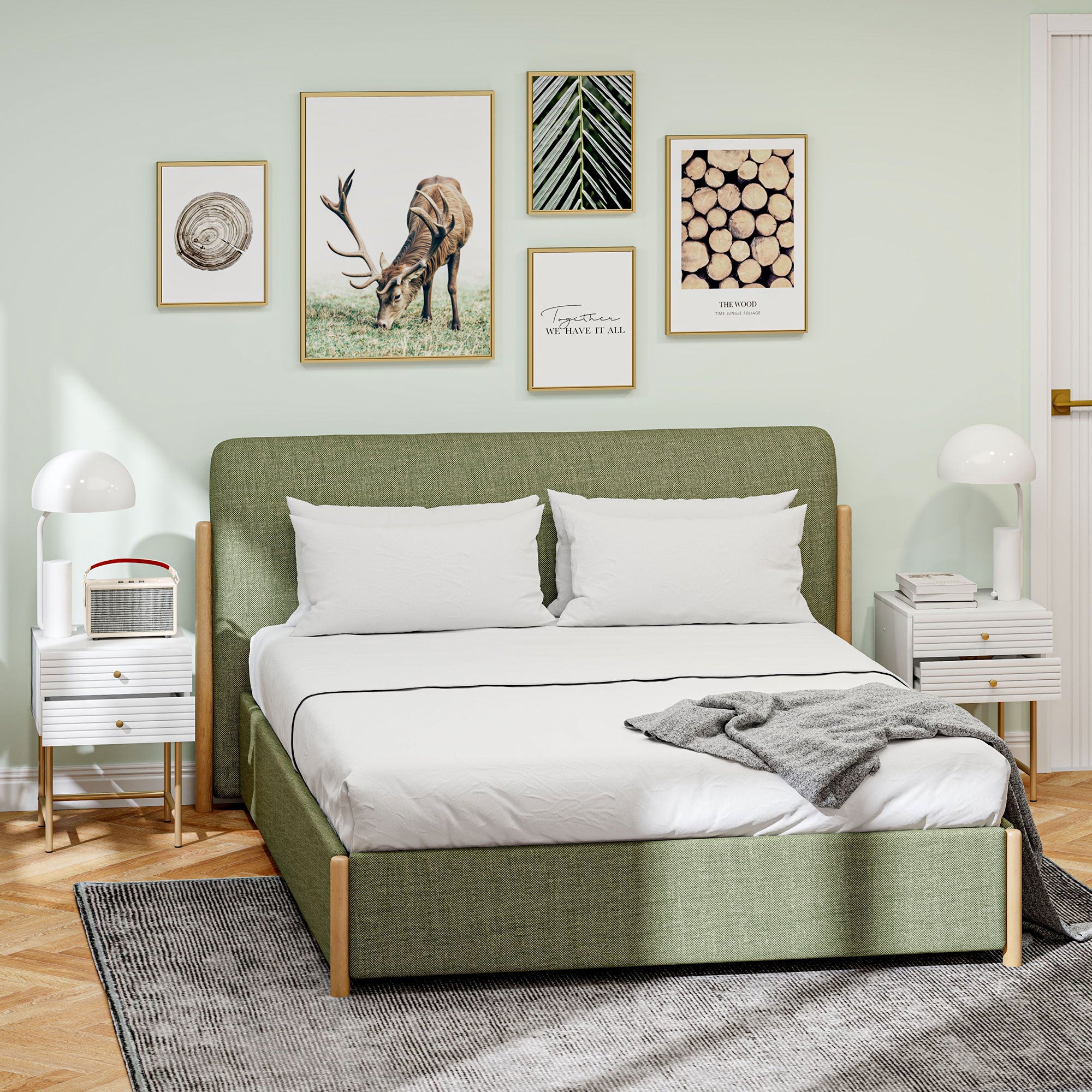 Set of Two Bedside Tables, Elegant Two-Drawer Storage, White/Gold-Tone