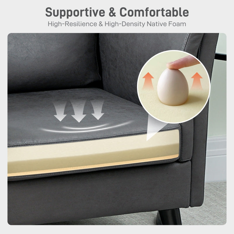 Two-Seater Sofa Padded with High-Density Foam and Rubber Wood Legs, Leathaire Grey