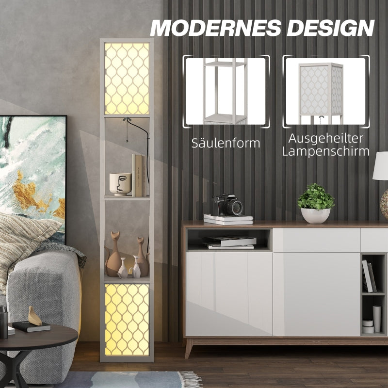 Floor Lamp, Modern Design with 2 Shelves, Pull Chain Switch, Light Grey