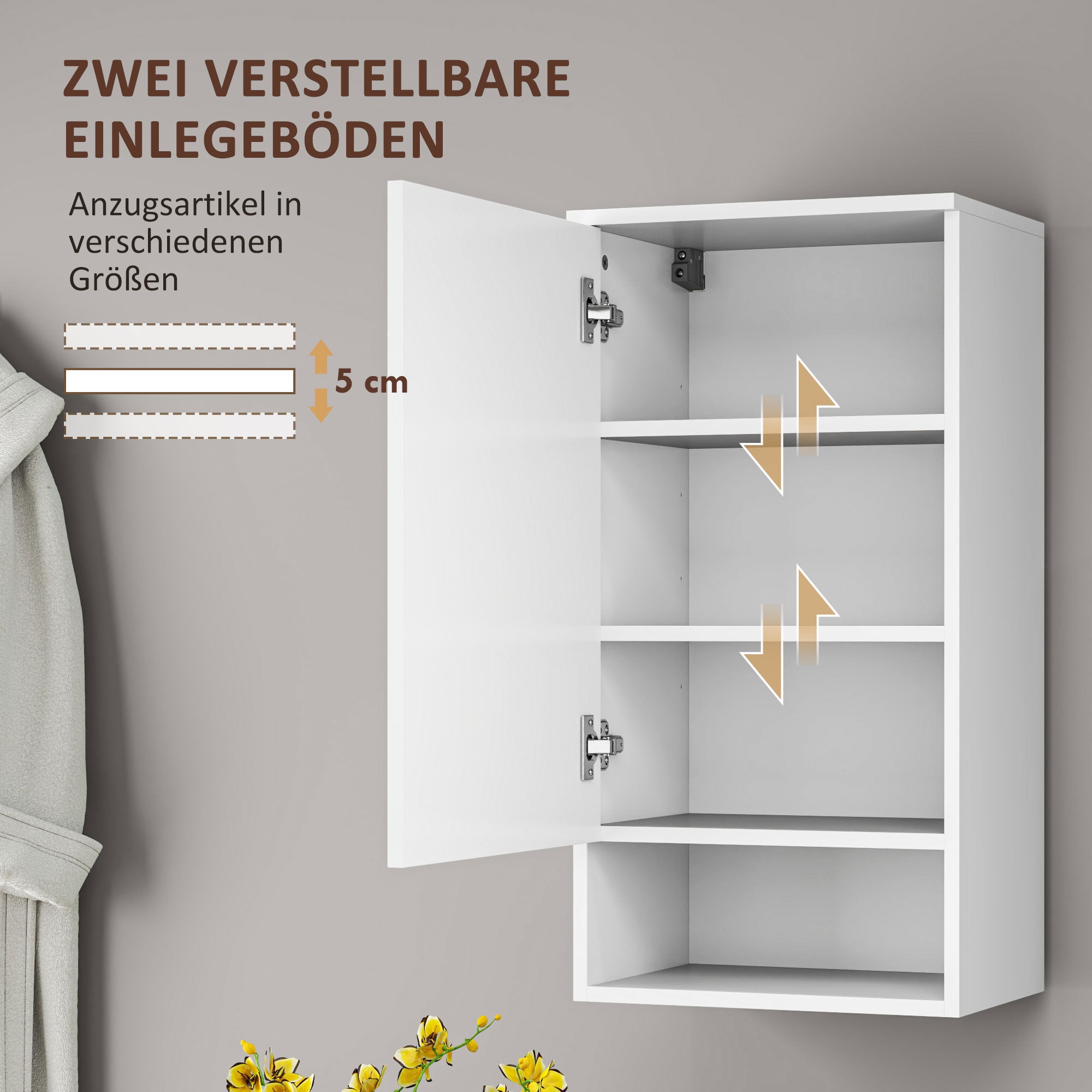 Wall Cabinet with Doors, Adjustable Shelves, Open Compartment, Wall Mounted, White