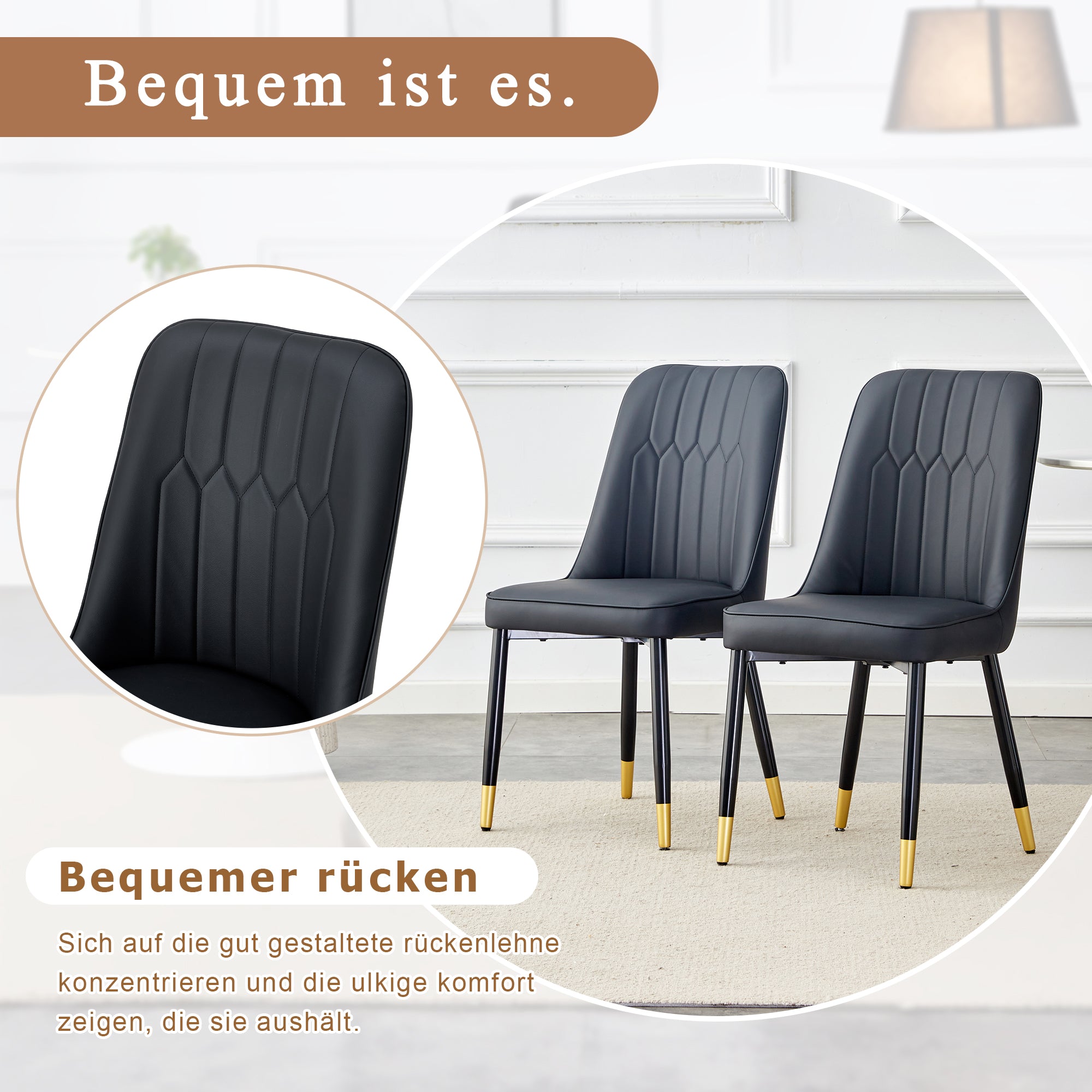 2-Piece Chair Set, Modern Dining Chair with Metal Legs, Black PU Leather