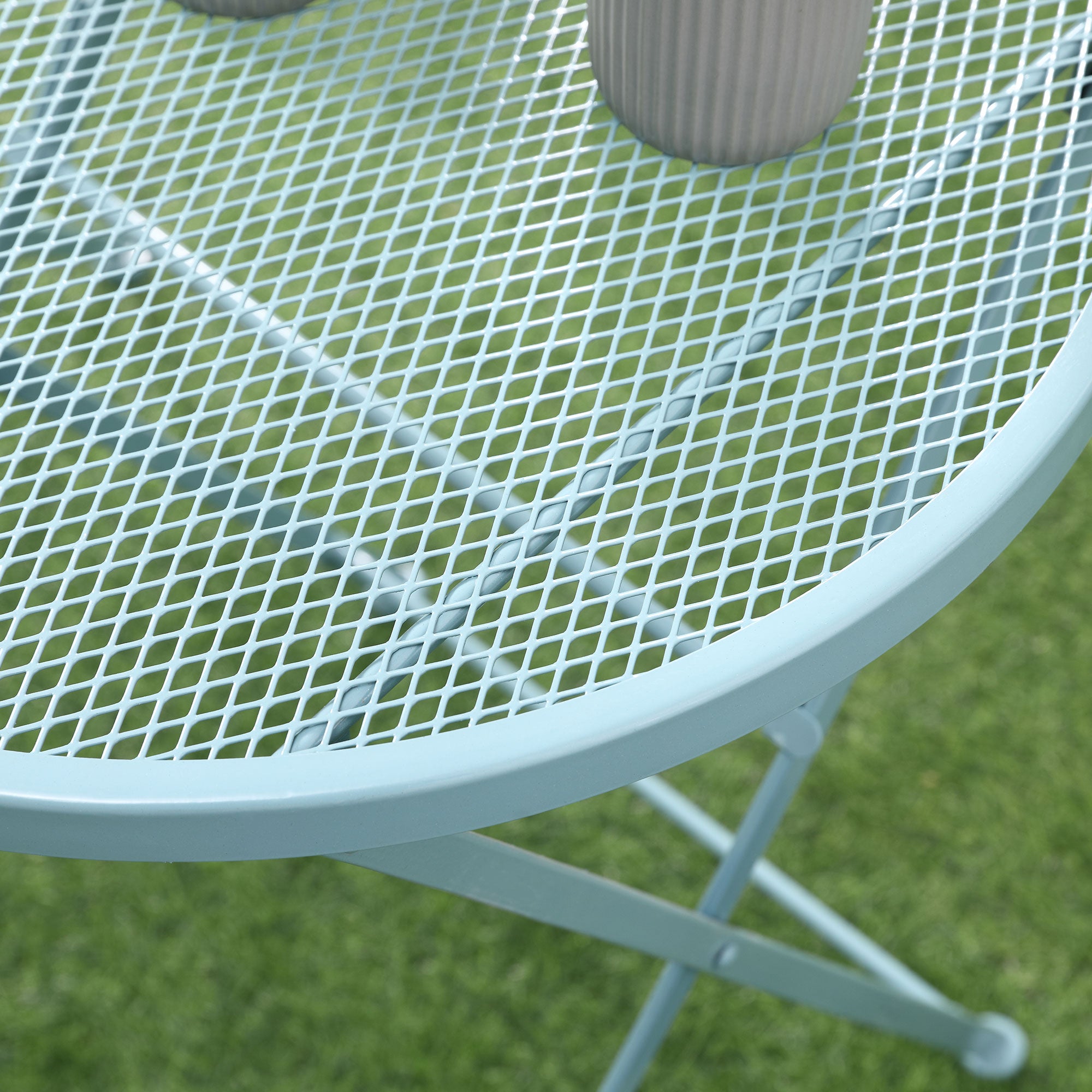 Garden Seating Group, 2-Person Bistro Set with Folding Chairs, Metal Blue