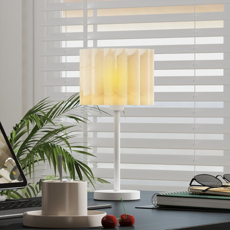 Table lamp with wave lampshade, E27 socket, button switch, white