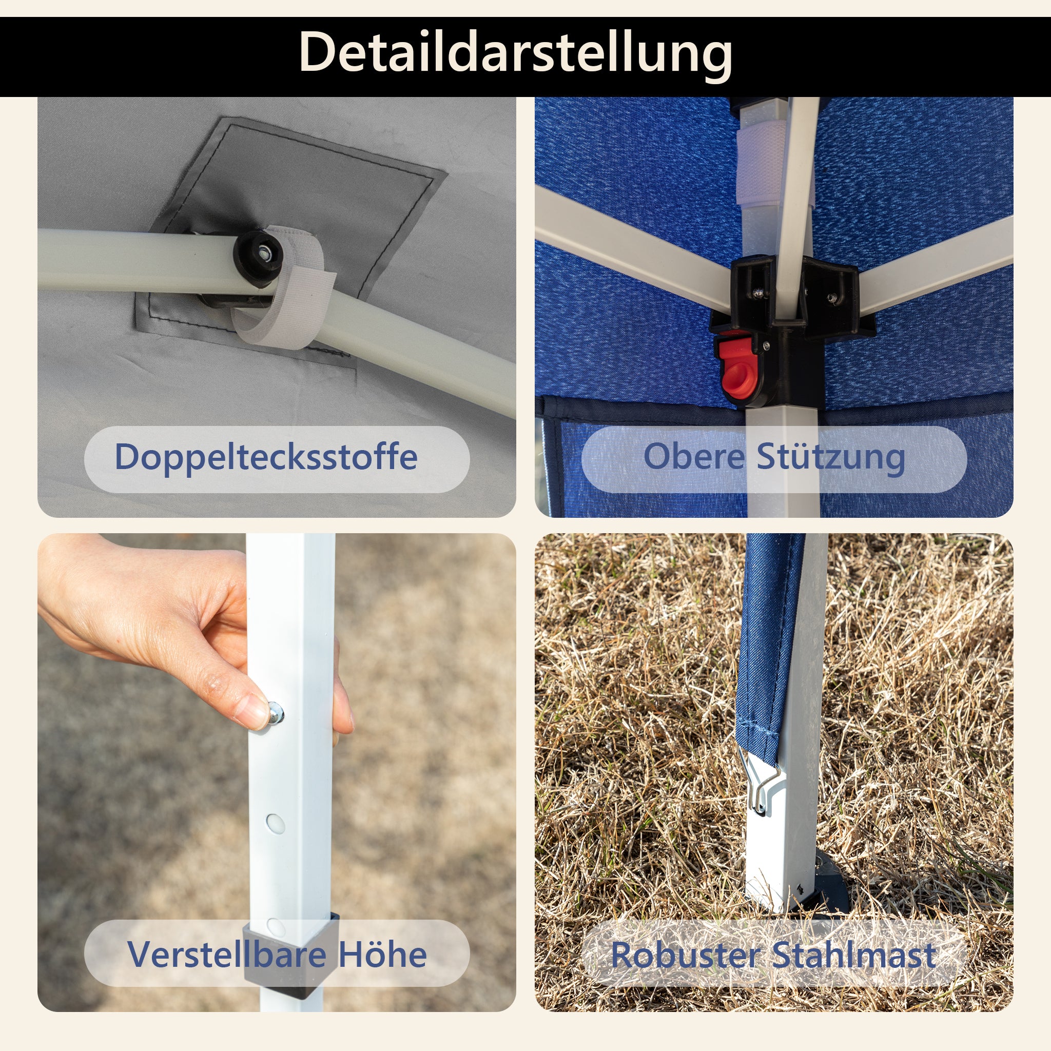 3x3m Pop-up Gazebo, Height-Adjustable Folding Garden Gazebo with 4 Sandbags & Carrying Bag, Blue