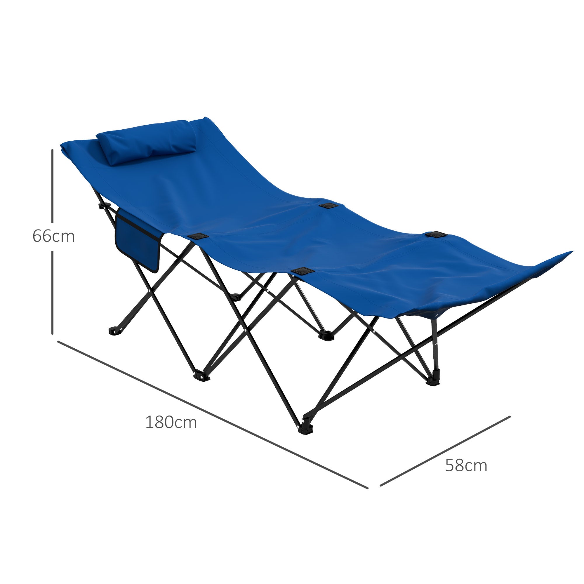 Camping Bed Single Folding Cot w/ Side Pocket, Headrest, Oxford Seat Dark Blue