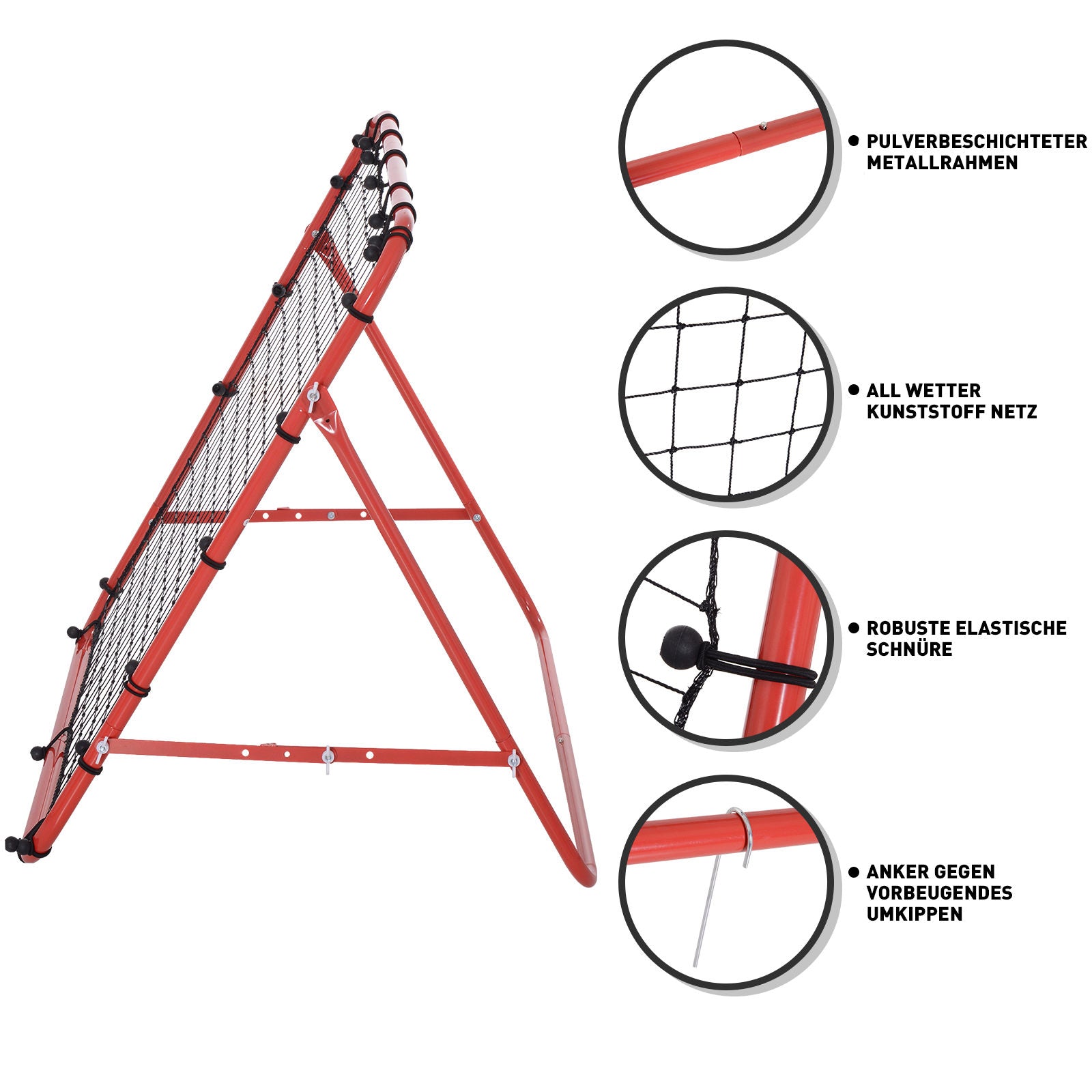 Football rebounder wall and net 96 x 80 x 96 cm adjustable angle red-black