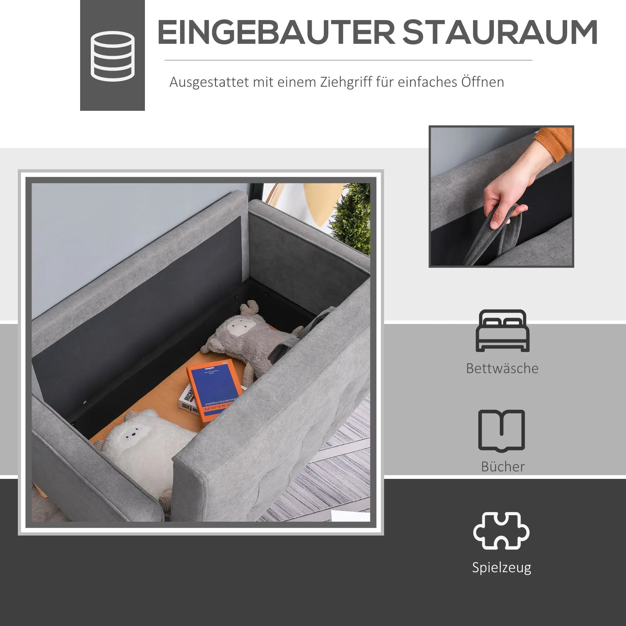 2-Seater Sofa, Removable Cushions, Fabric, Grey