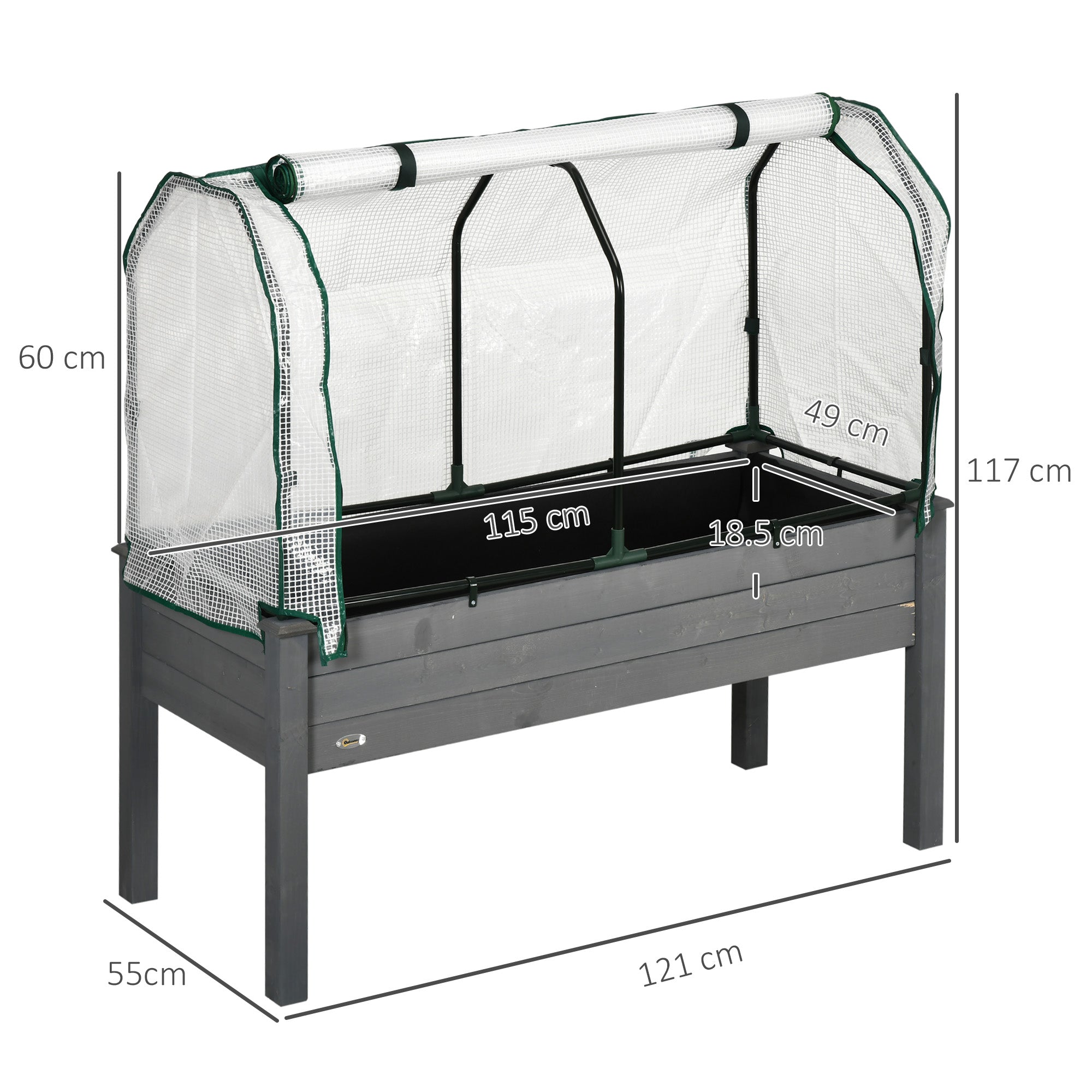 Raised Garden Bed Elevated Planter Box with PE Cover, Dark Grey